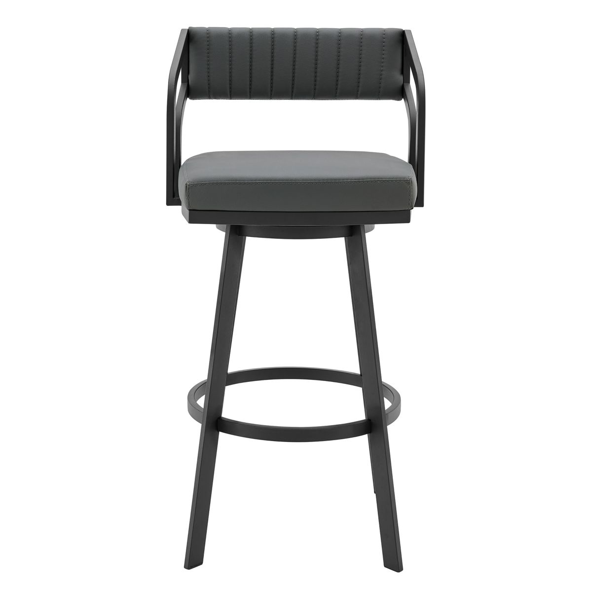 Scranton 26" Swivel Modern Black Metal and Slate Gray Faux Leather Barstool