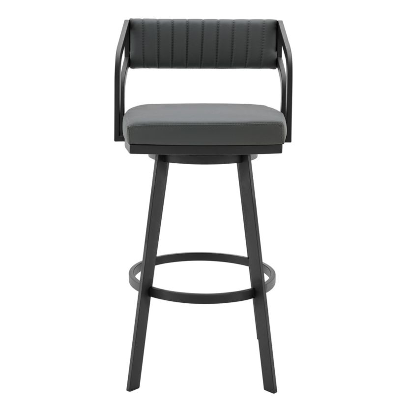 Scranton 26" Swivel Modern Black Metal and Slate Gray Faux Leather Barstool