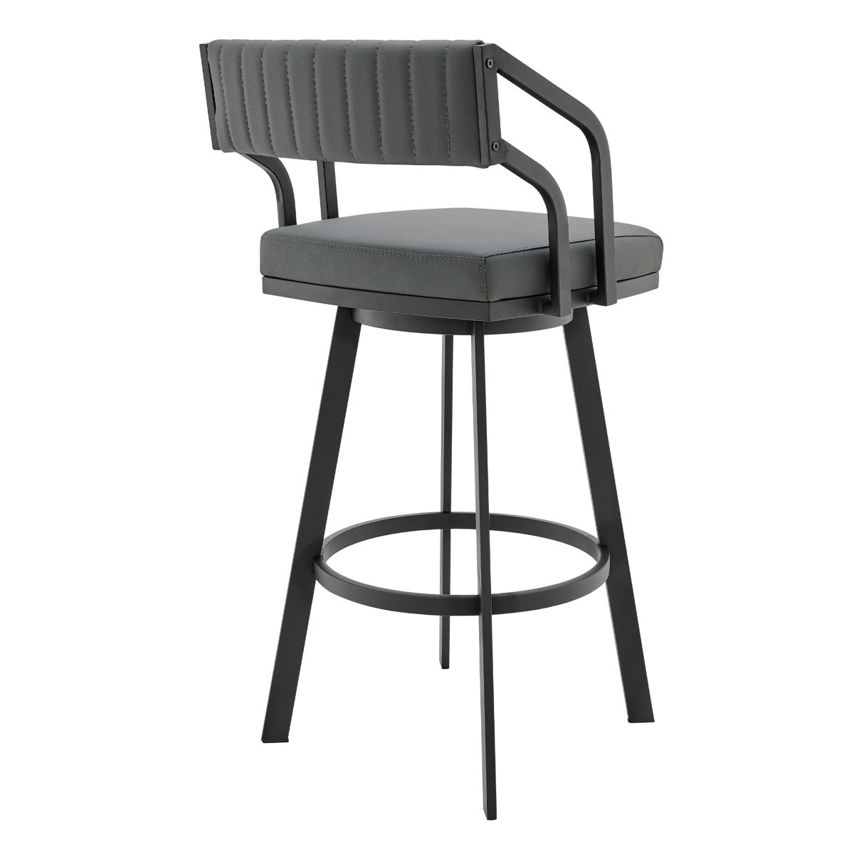 Scranton 26" Swivel Modern Black Metal and Slate Gray Faux Leather Barstool