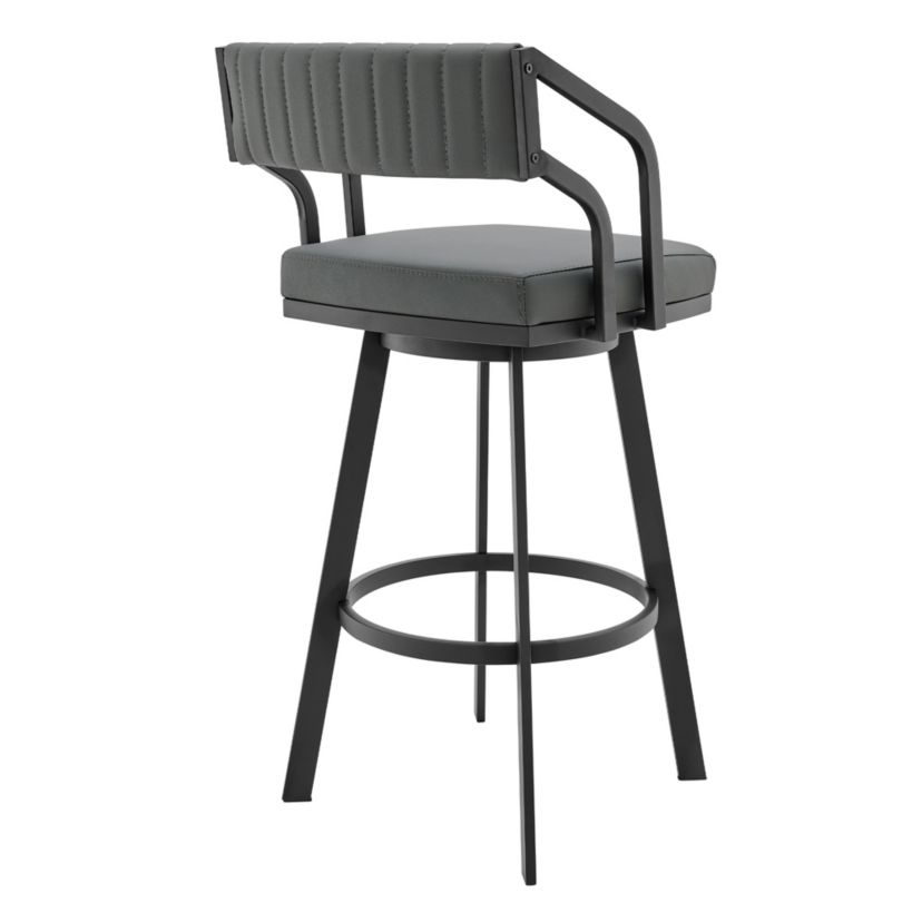 Scranton 26" Swivel Modern Black Metal and Slate Gray Faux Leather Barstool