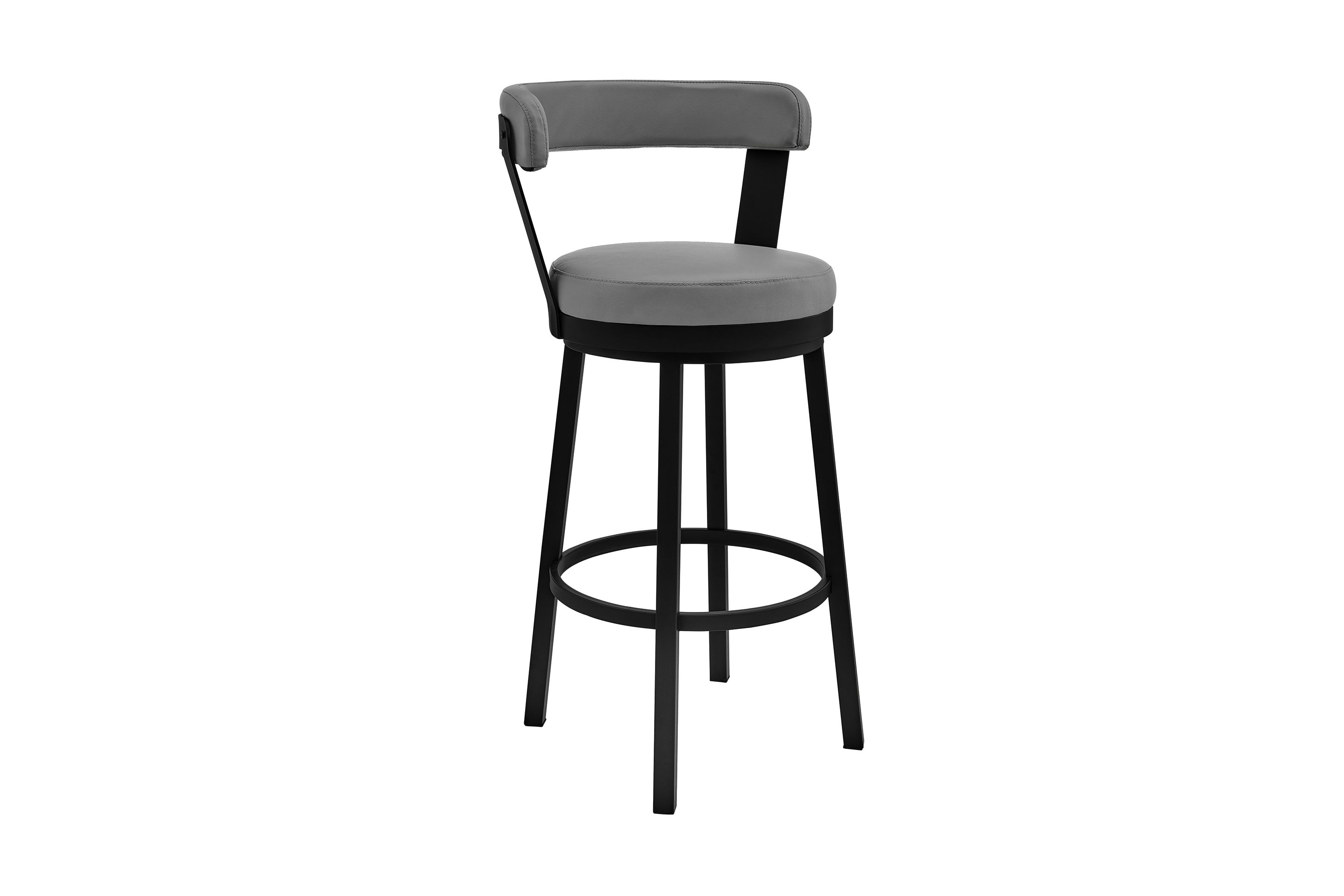 Kobe 30" Bar Height Swivel Bar Stool in Black Finish and Gray Faux Leather