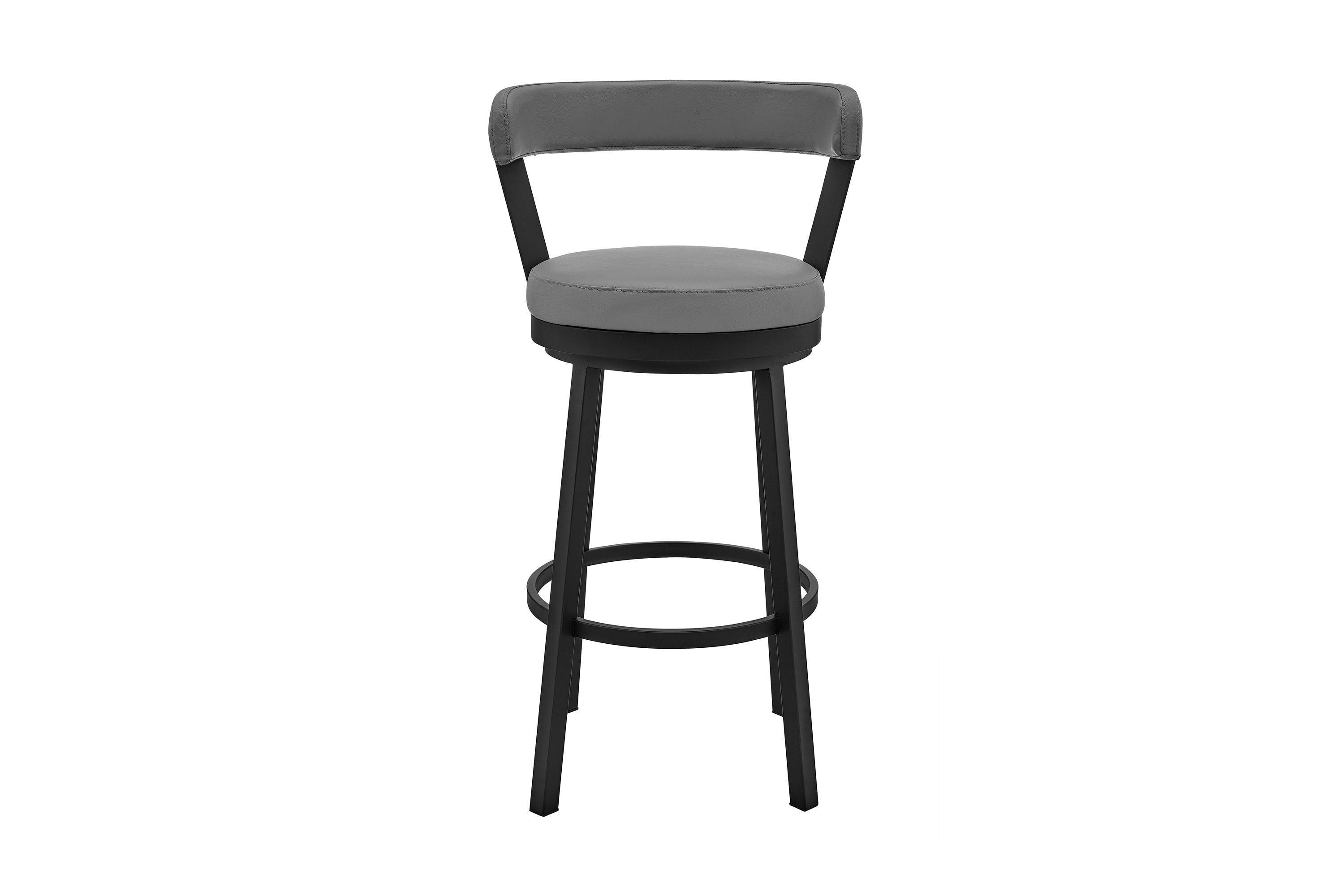 Kobe 30" Bar Height Swivel Bar Stool in Black Finish and Gray Faux Leather