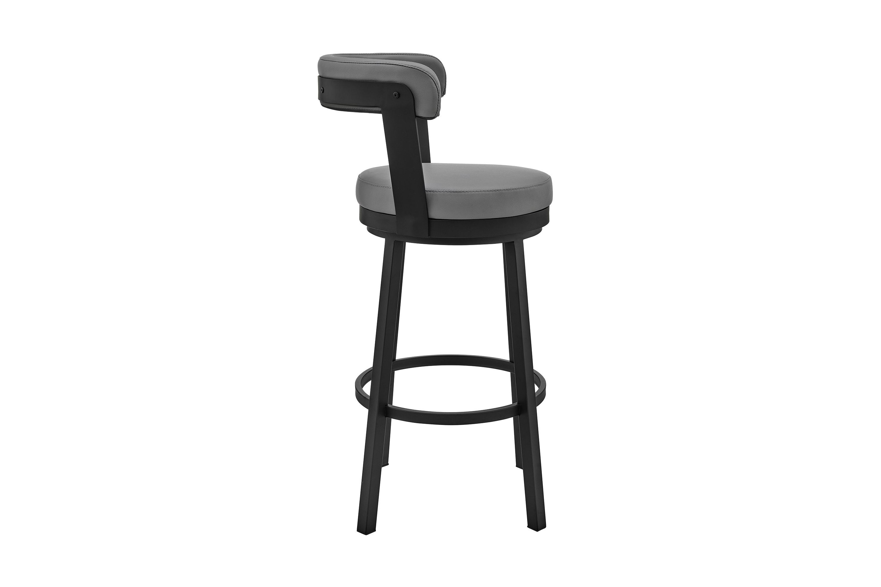 Kobe 30" Bar Height Swivel Bar Stool in Black Finish and Gray Faux Leather