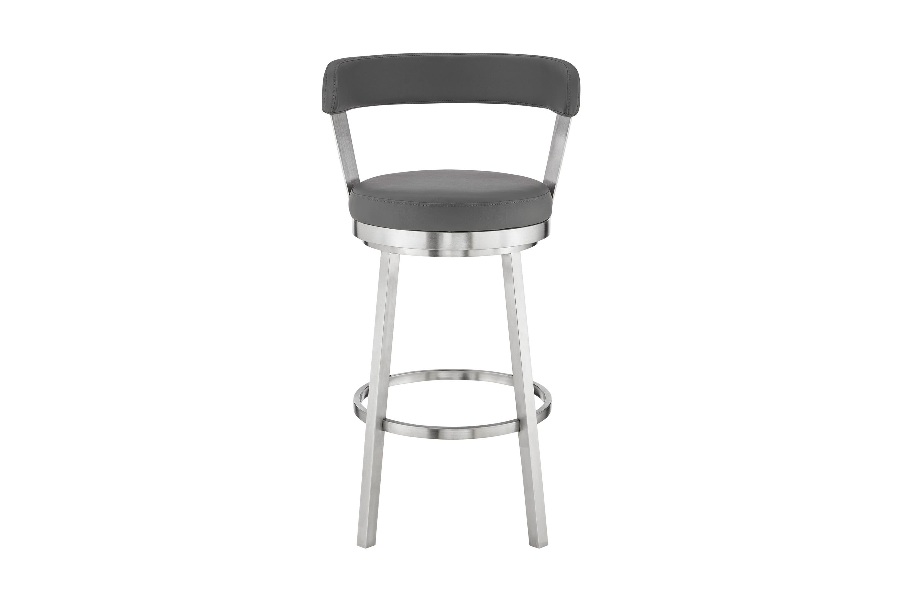 Kobe 26" Counter Height Swivel Bar Stool in Brushed Stainless Steel Finish and Gray Faux Leather