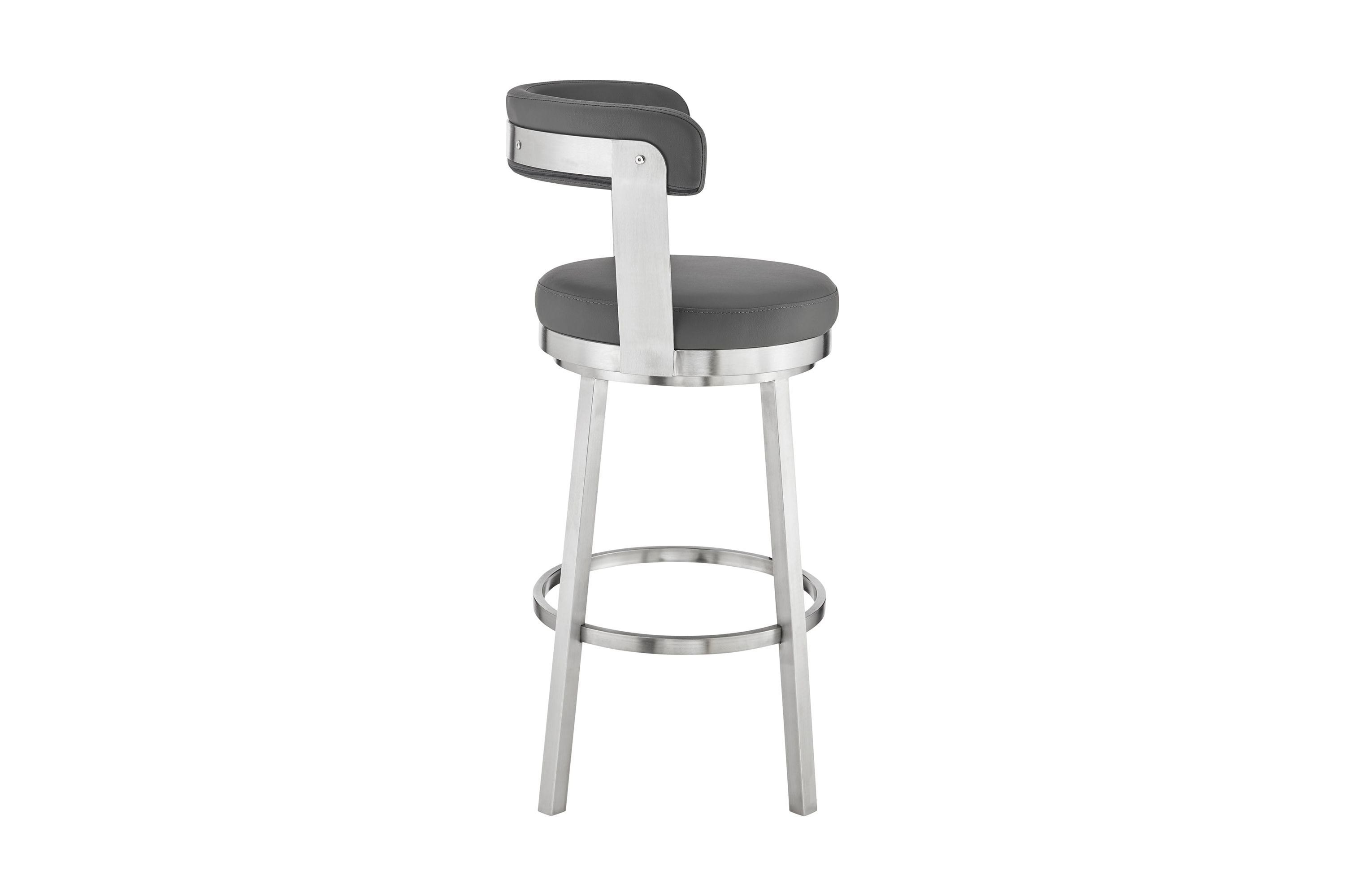 Kobe 26" Counter Height Swivel Bar Stool in Brushed Stainless Steel Finish and Gray Faux Leather