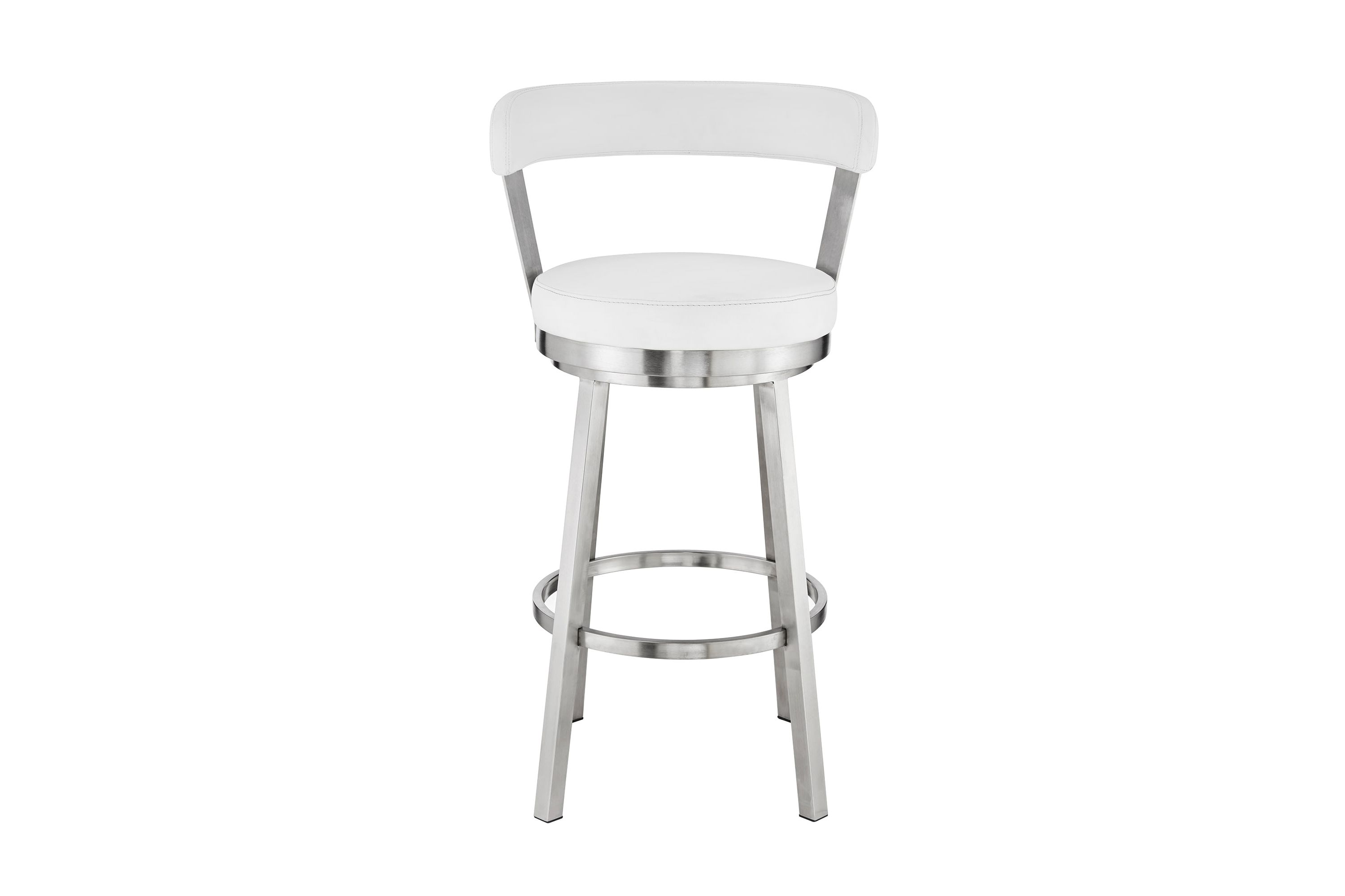 Kobe 26" Counter Height Swivel Bar Stool in Brushed Stainless Steel Finish and White Faux Leather