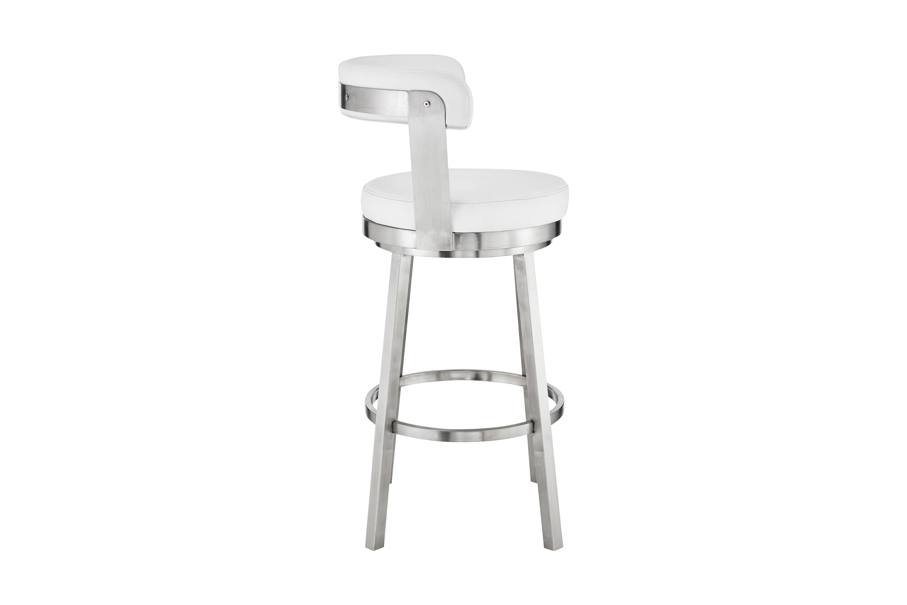 Kobe 26" Counter Height Swivel Bar Stool in Brushed Stainless Steel Finish and White Faux Leather