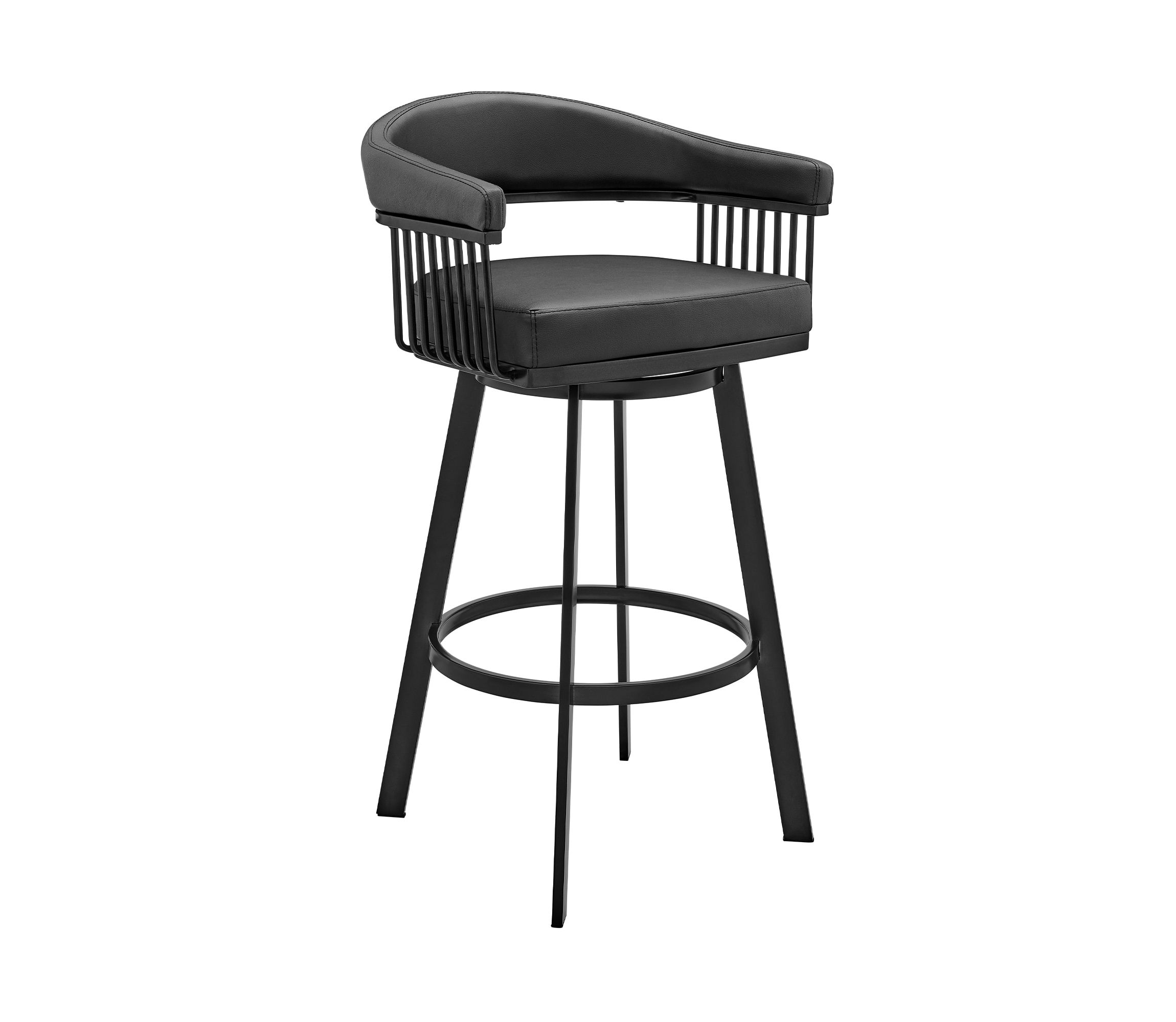 Bronson 25" Counter Height Swivel Bar Stool in Black Finish and Black Faux Leather