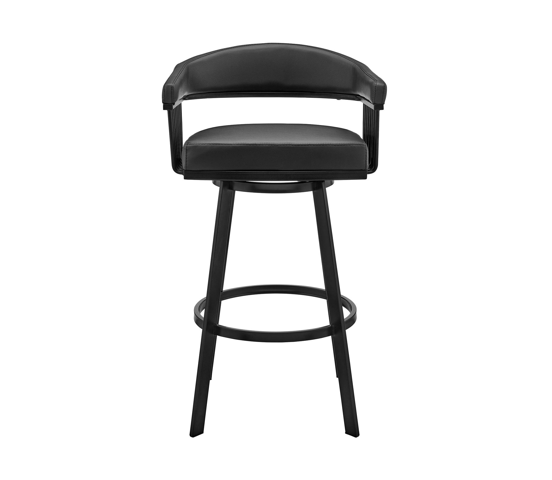 Bronson 25" Counter Height Swivel Bar Stool in Black Finish and Black Faux Leather