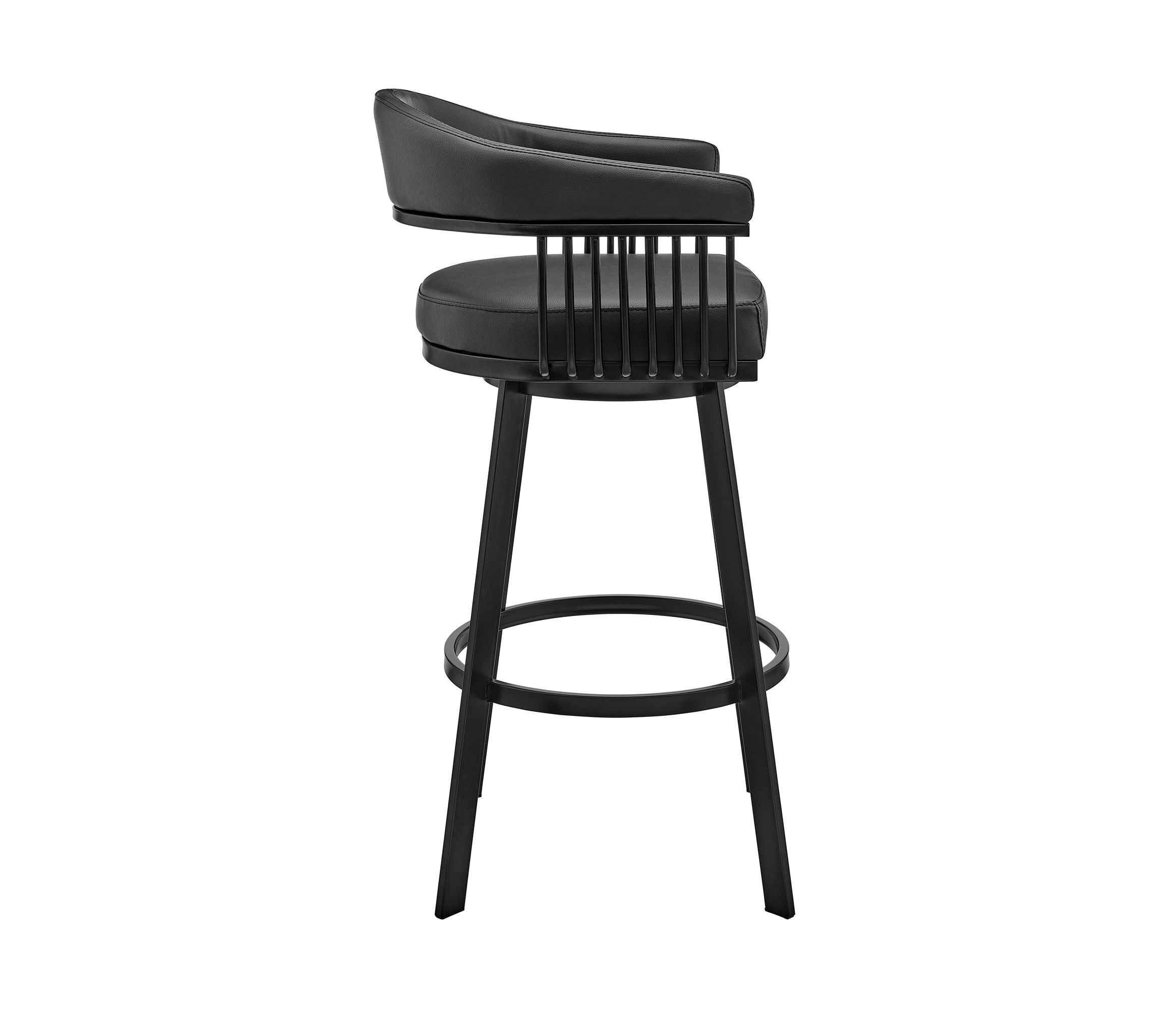 Bronson 25" Counter Height Swivel Bar Stool in Black Finish and Black Faux Leather