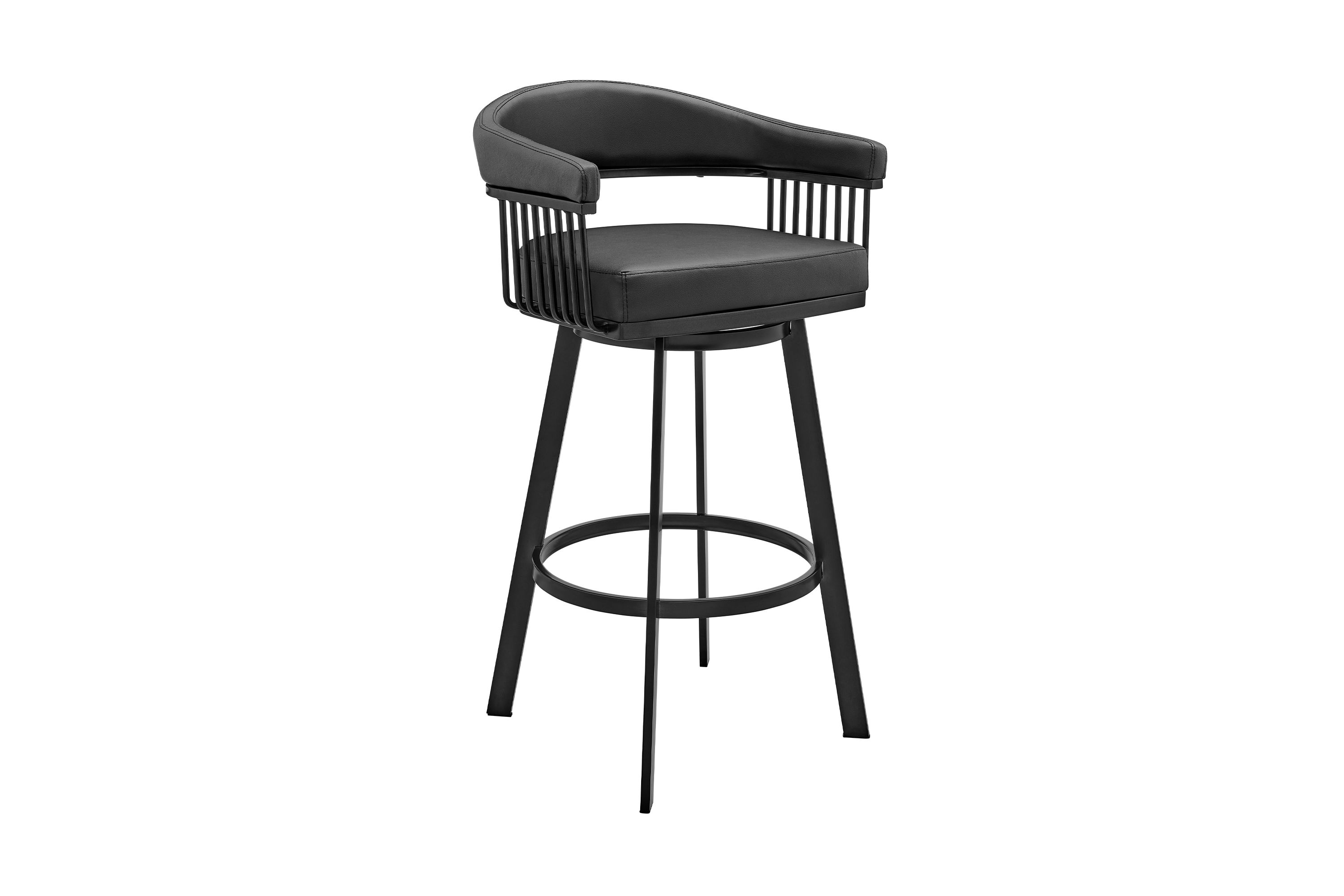 Bronson 29" Bar Height Swivel Bar Stool in Black Finish and Black Faux Leather