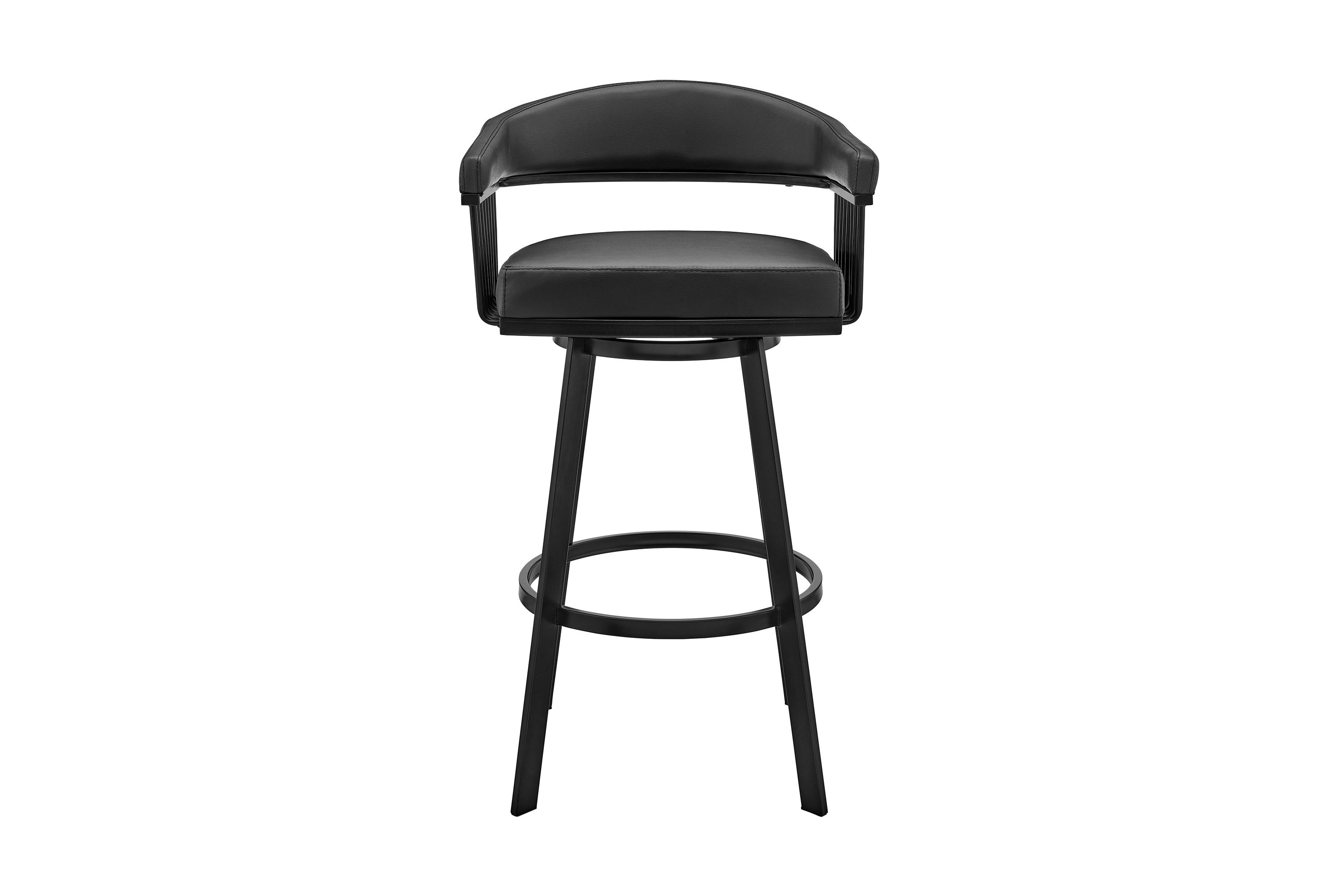 Bronson 29" Bar Height Swivel Bar Stool in Black Finish and Black Faux Leather