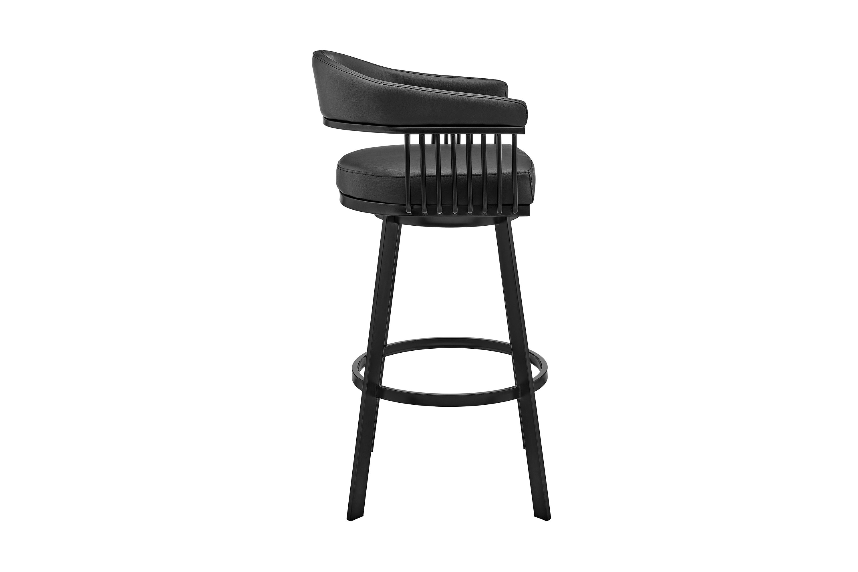 Bronson 29" Bar Height Swivel Bar Stool in Black Finish and Black Faux Leather