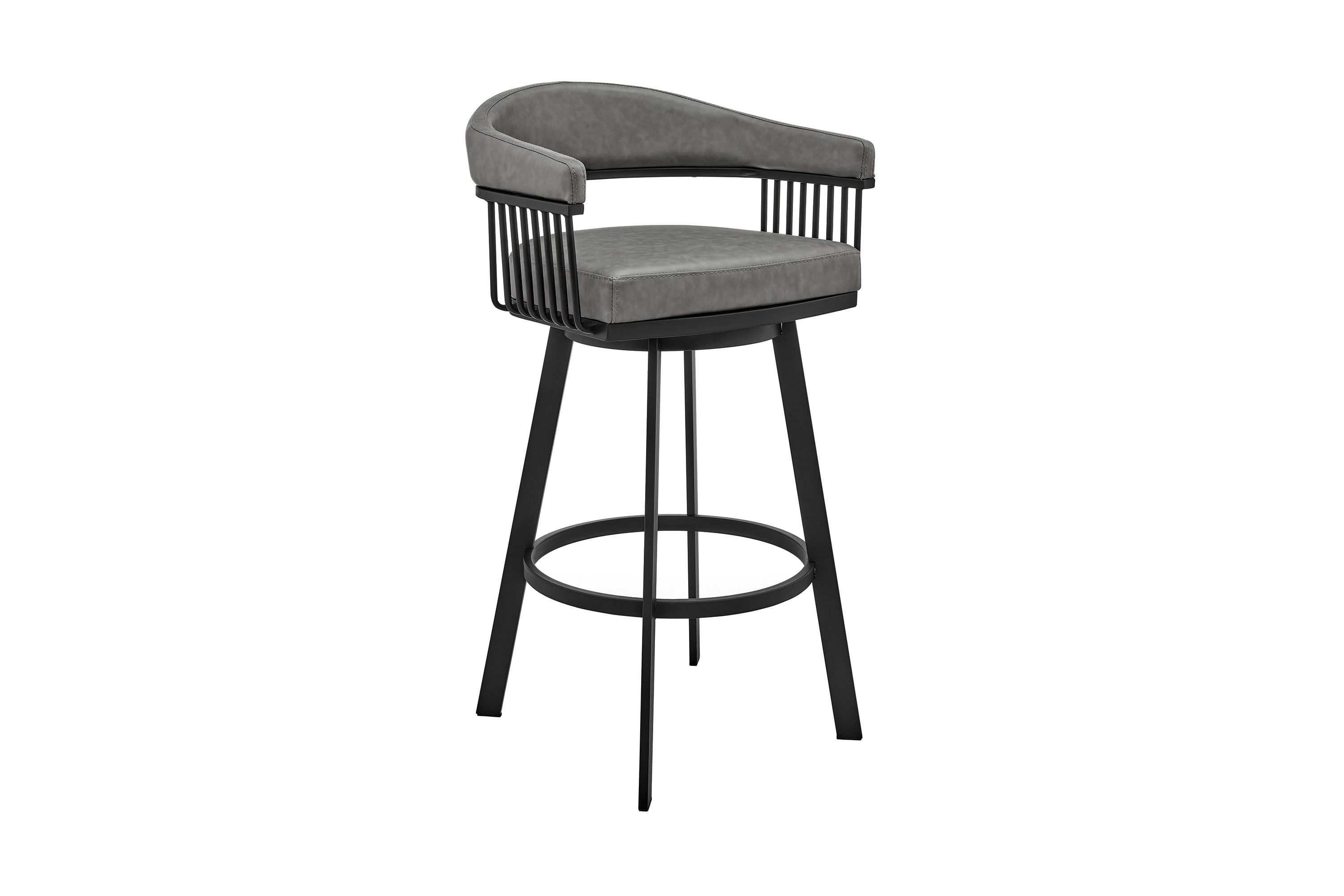 Bronson 25" Counter Height Swivel Bar Stool in Black Finish and Gray Faux Leather