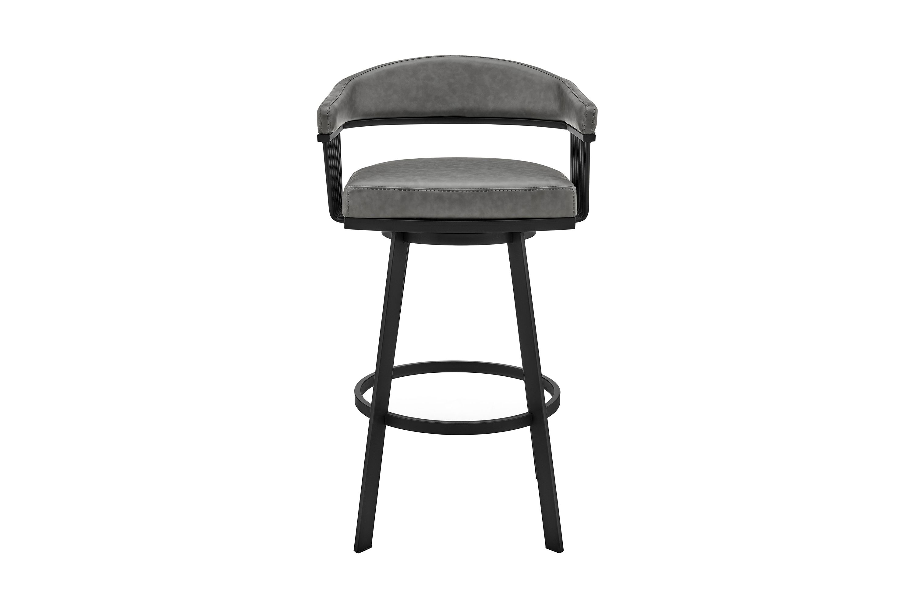 Bronson 25" Counter Height Swivel Bar Stool in Black Finish and Gray Faux Leather