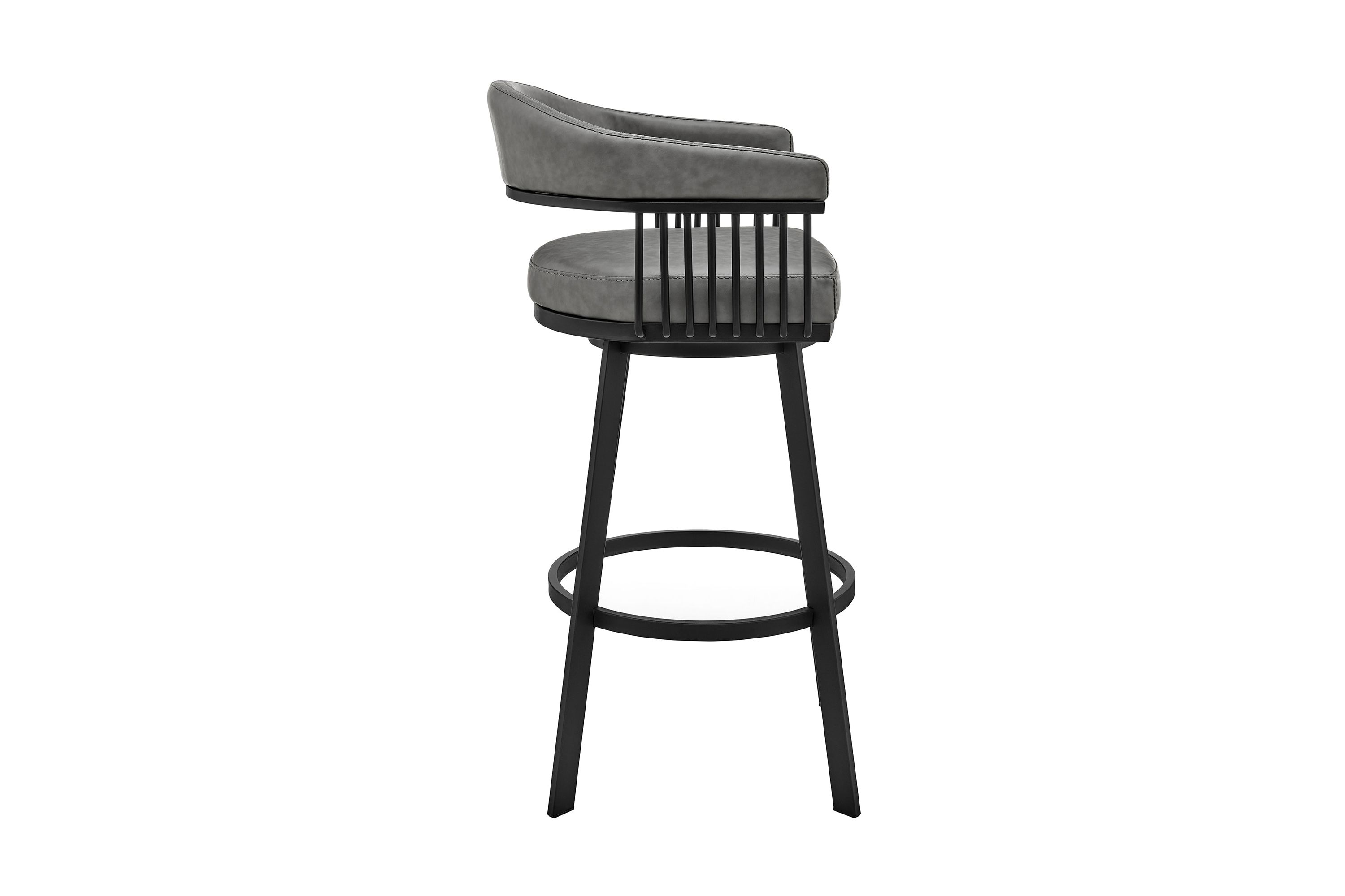 Bronson 25" Counter Height Swivel Bar Stool in Black Finish and Gray Faux Leather