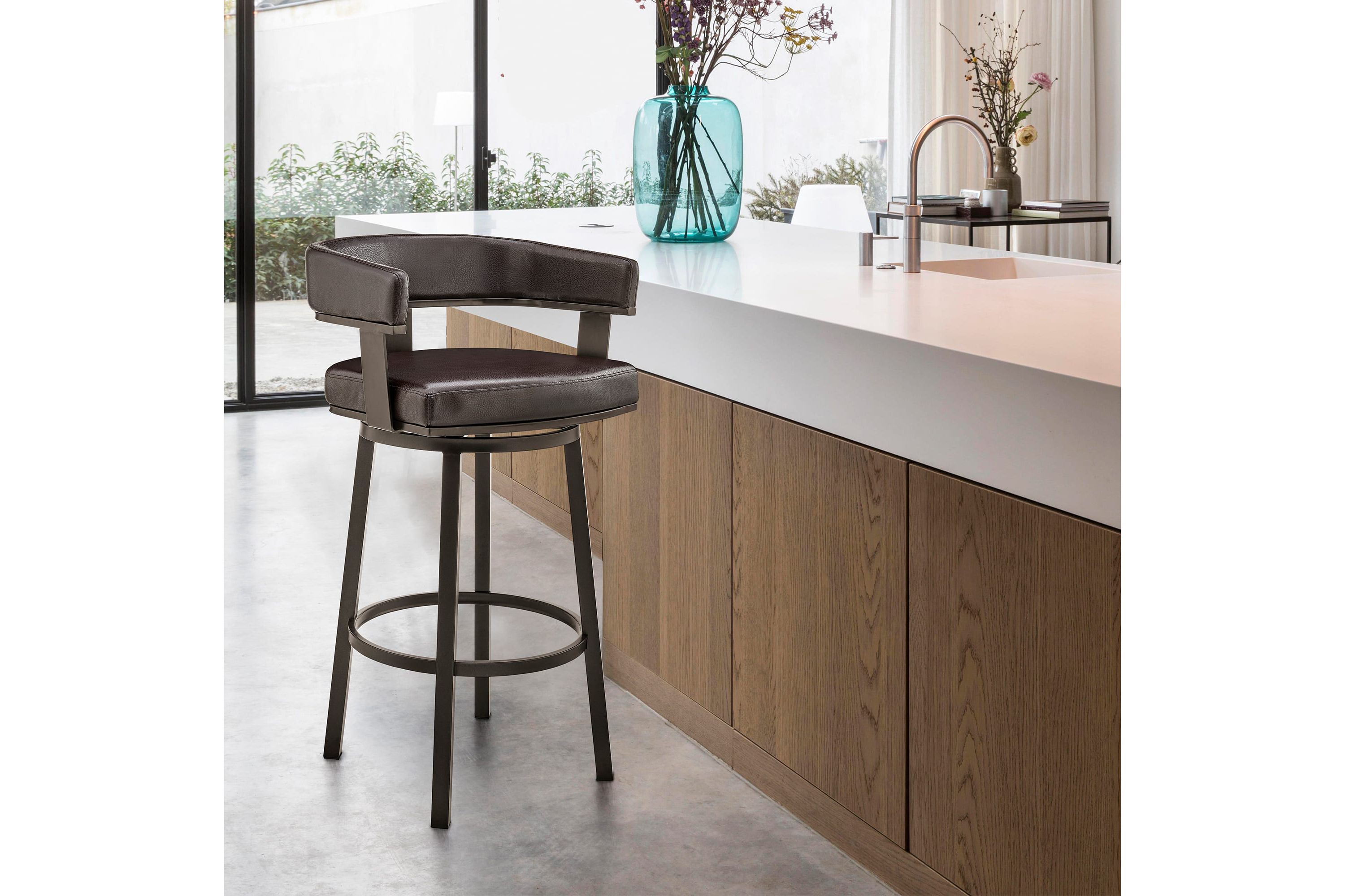 Cohen 30" Bar Height Swivel Bar Stool in Java Brown Finish and Chocolate Faux Leather