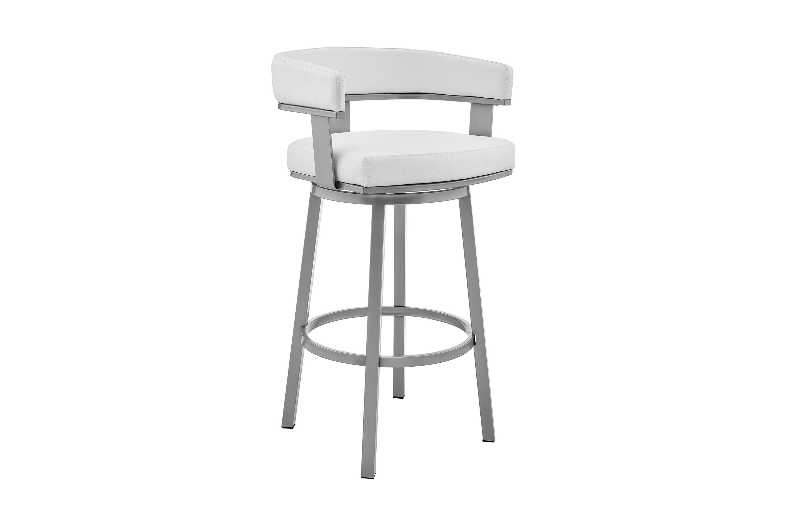 Cohen 26" Counter Height Swivel Bar Stool in Silver Finish with White Faux Leather