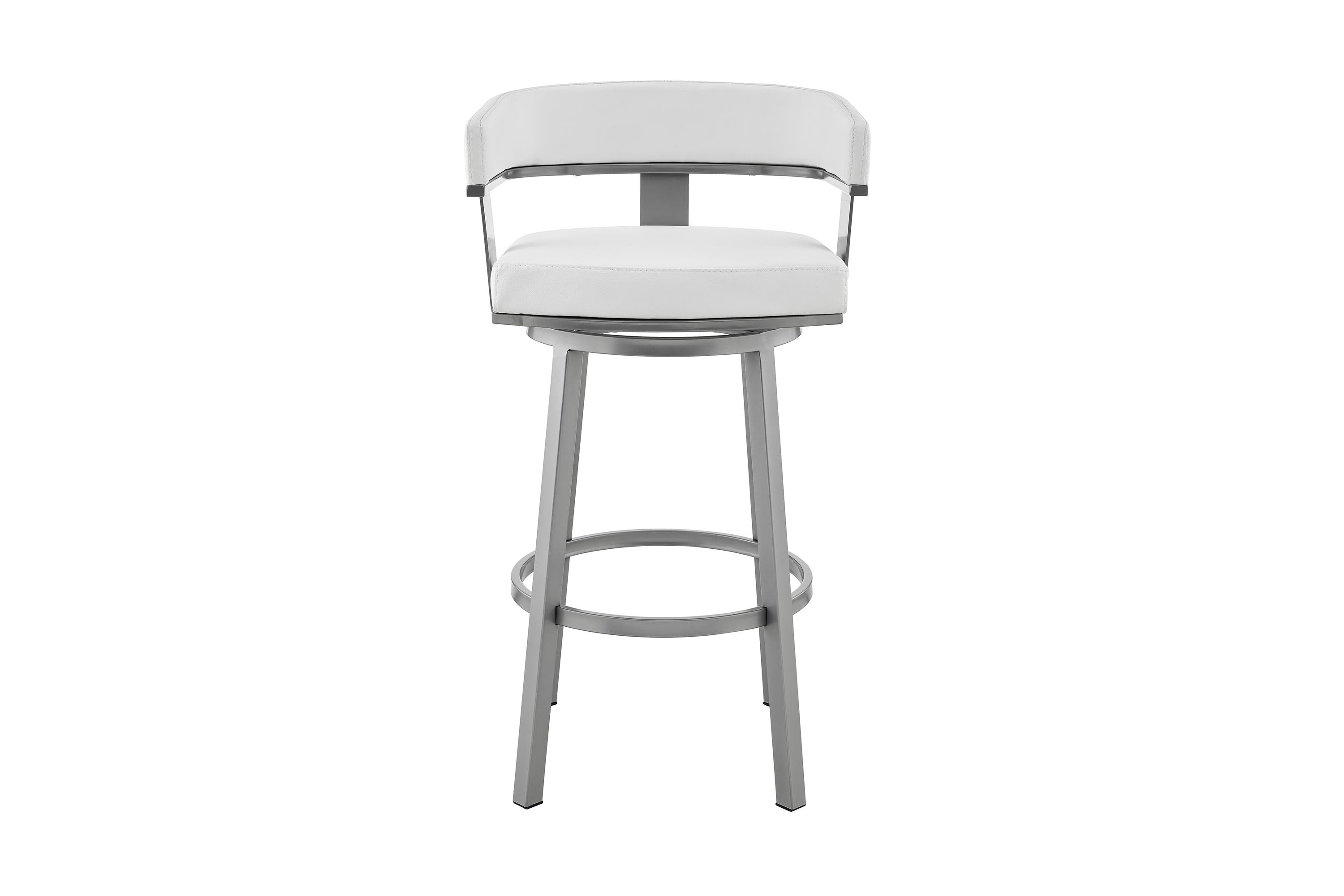 Cohen 26" Counter Height Swivel Bar Stool in Silver Finish with White Faux Leather