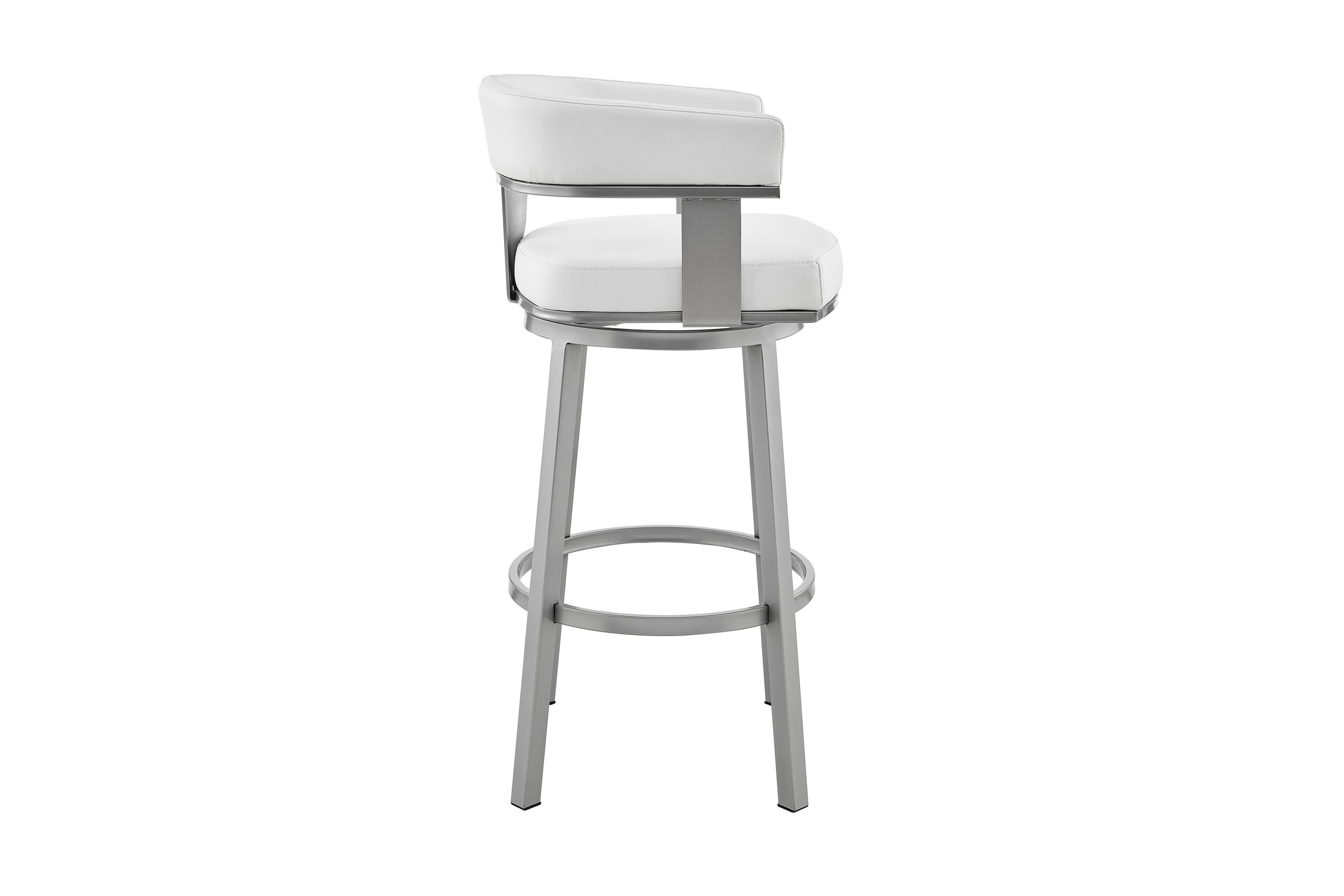 Cohen 26" Counter Height Swivel Bar Stool in Silver Finish with White Faux Leather