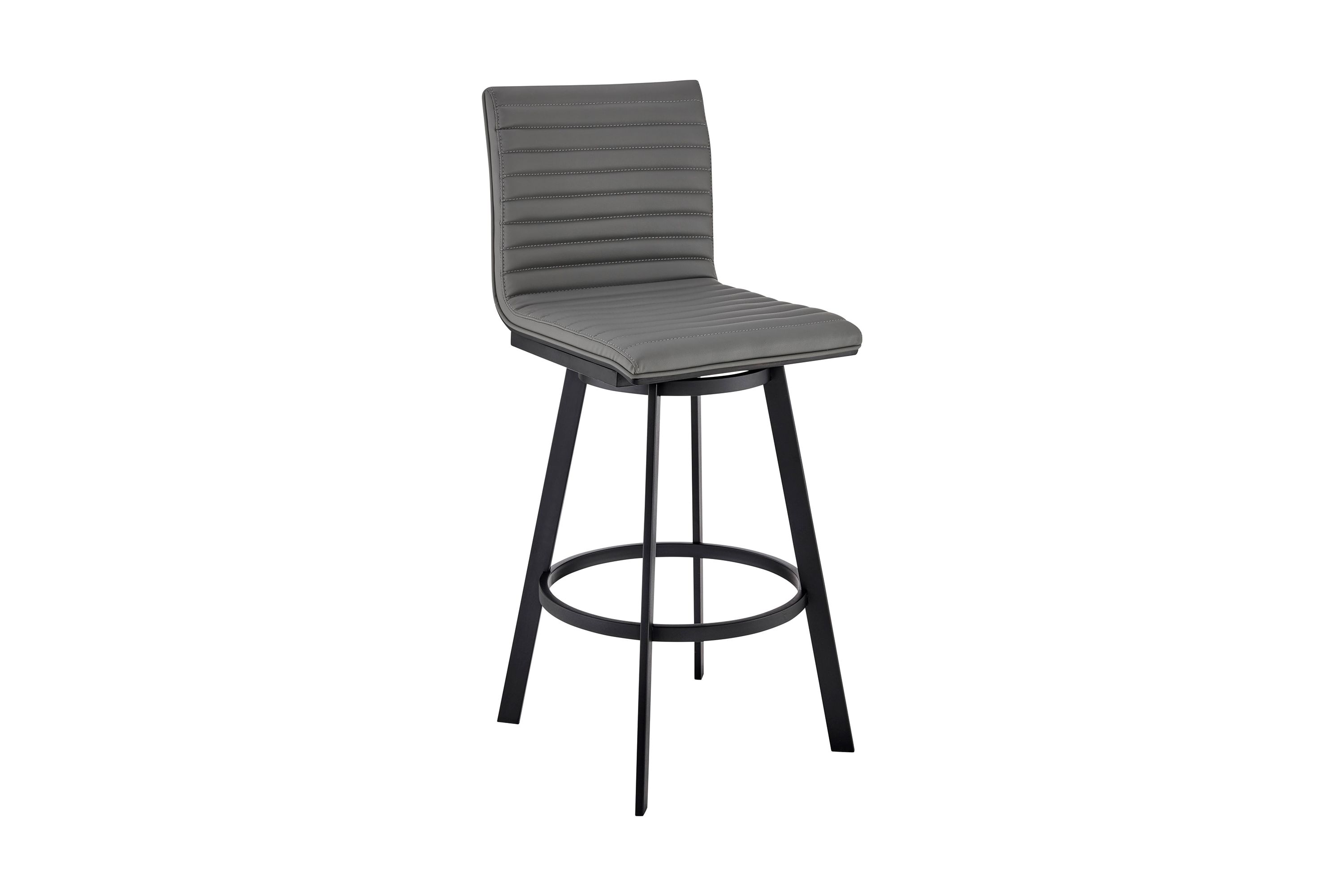 Jermaine 26" Counter Height Swivel Bar Stool in Matt Black Finish with Gray Faux Leather