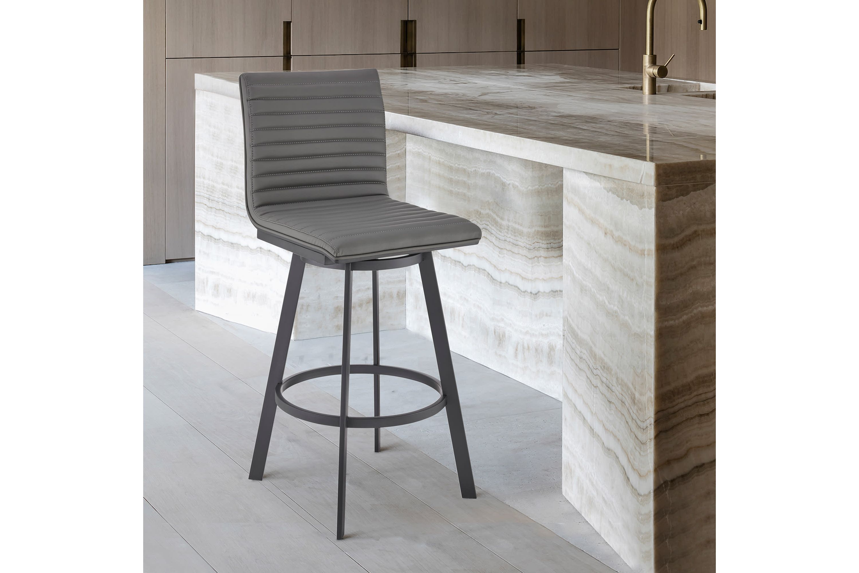 Jermaine 26" Counter Height Swivel Bar Stool in Matt Black Finish with Gray Faux Leather