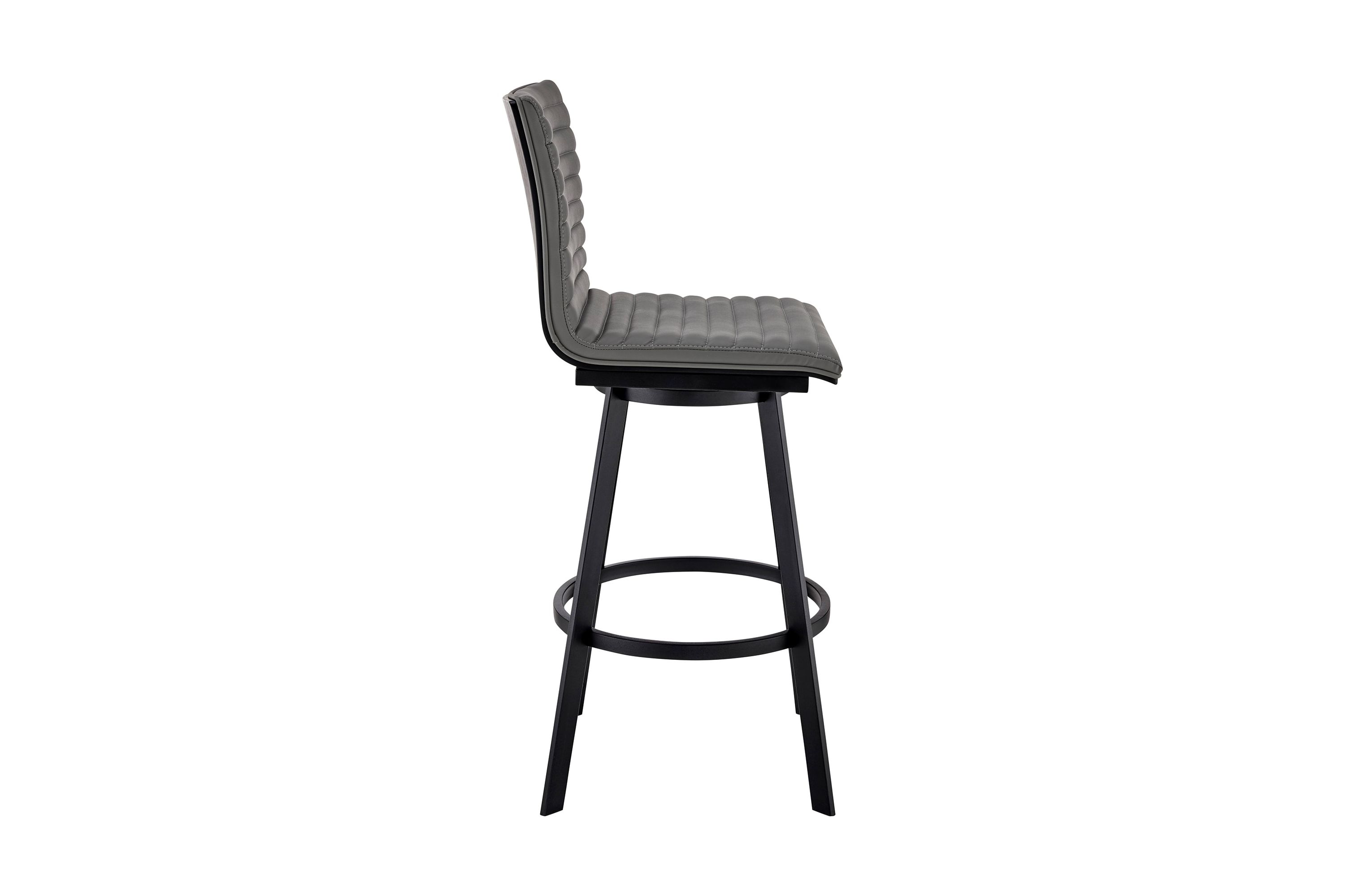Jermaine 26" Counter Height Swivel Bar Stool in Matt Black Finish with Gray Faux Leather