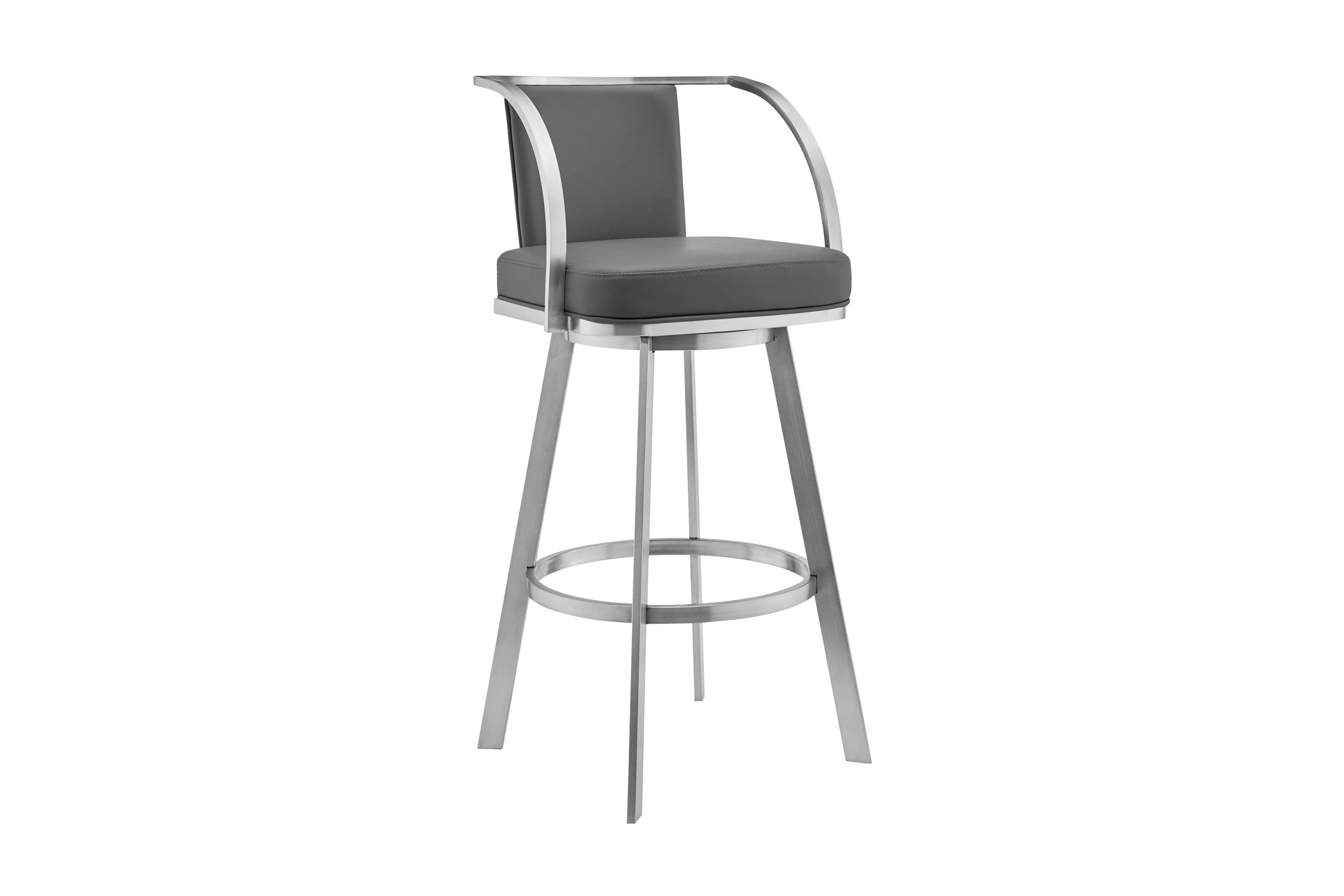 Sandringham 30" Gray Faux Leather and Brushed Stainless Steel Swivel Bar Stool