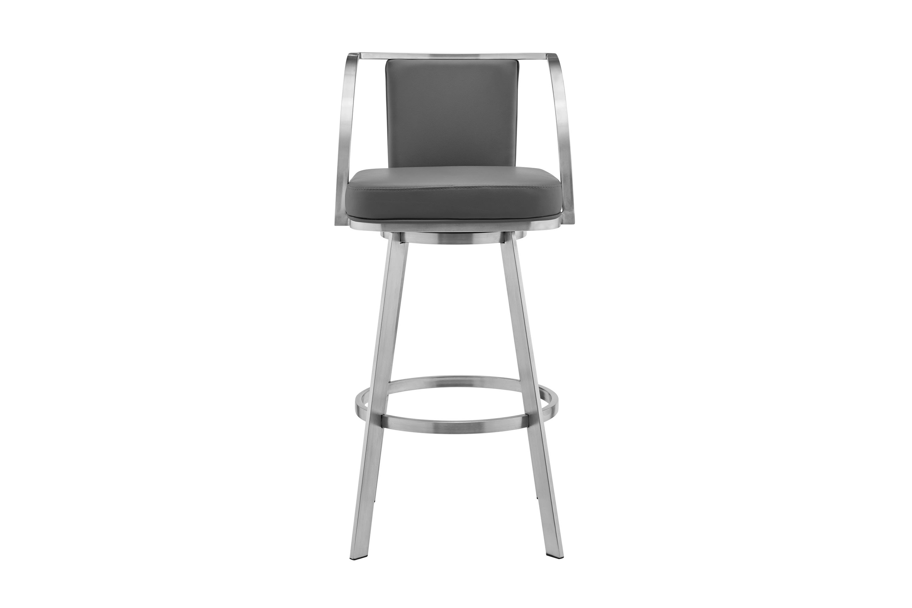 Sandringham 30" Gray Faux Leather and Brushed Stainless Steel Swivel Bar Stool