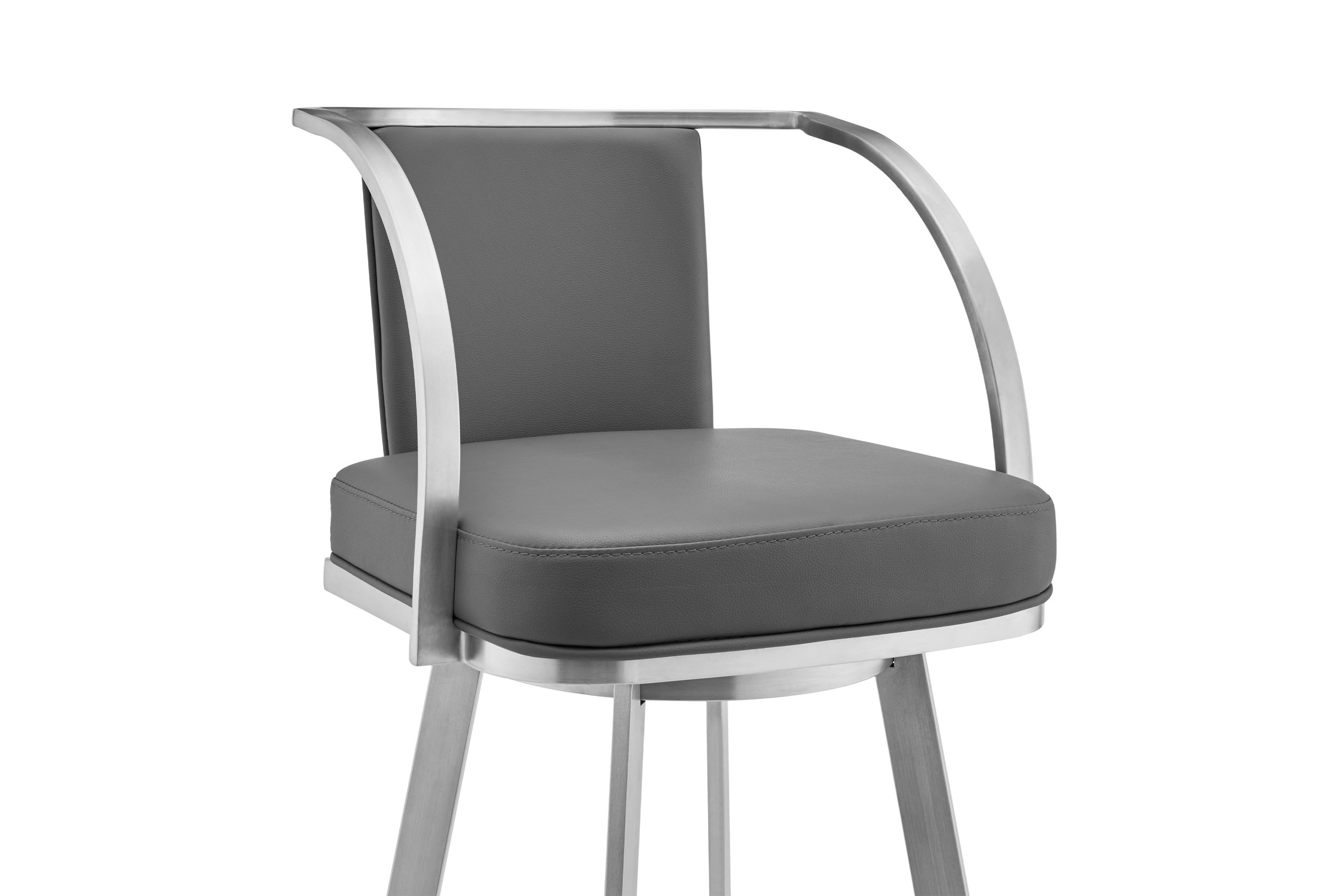 Sandringham 30" Gray Faux Leather and Brushed Stainless Steel Swivel Bar Stool