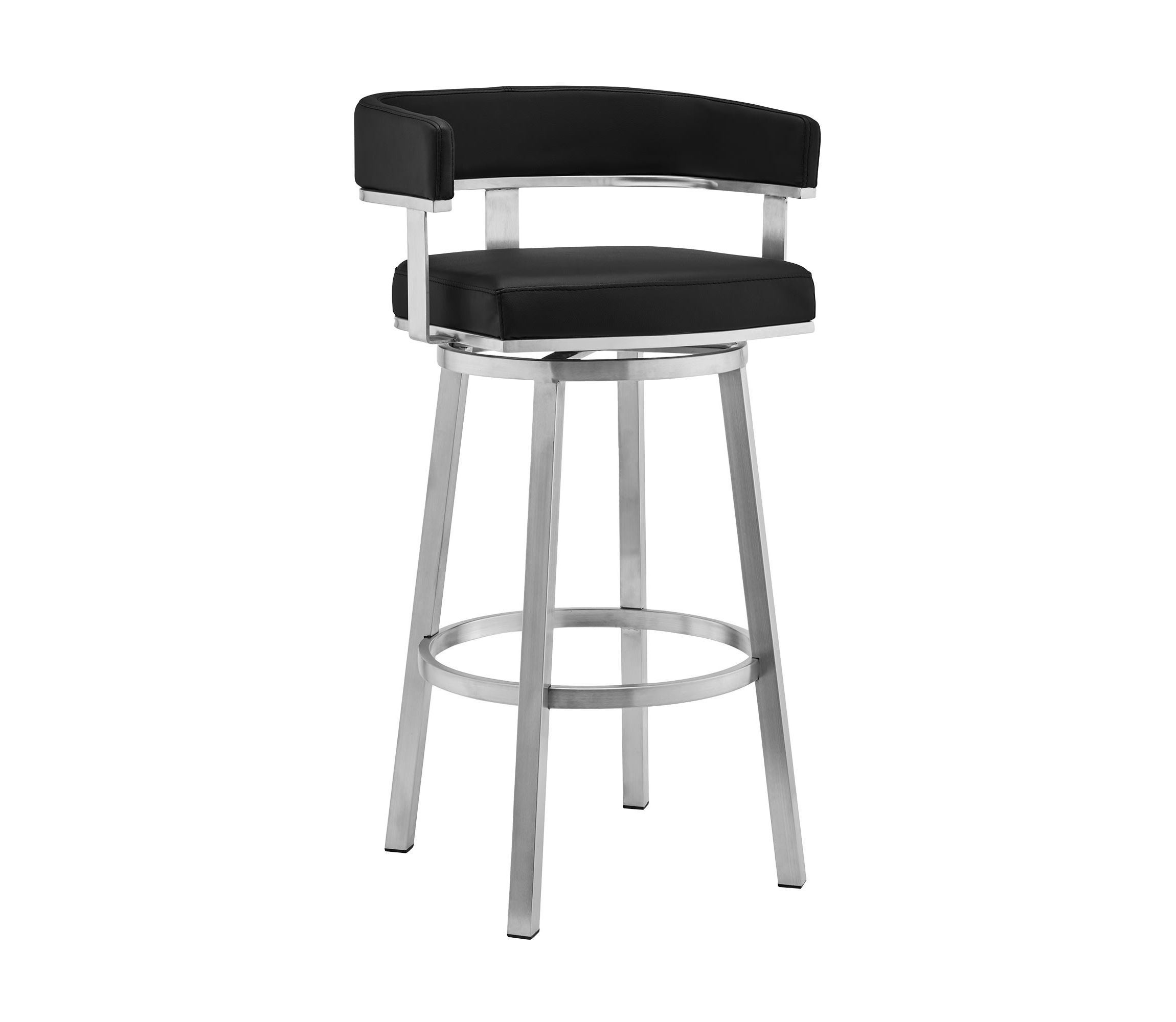Cohen 26" Black Faux Leather and Brushed Stainless Steel Swivel Bar Stool