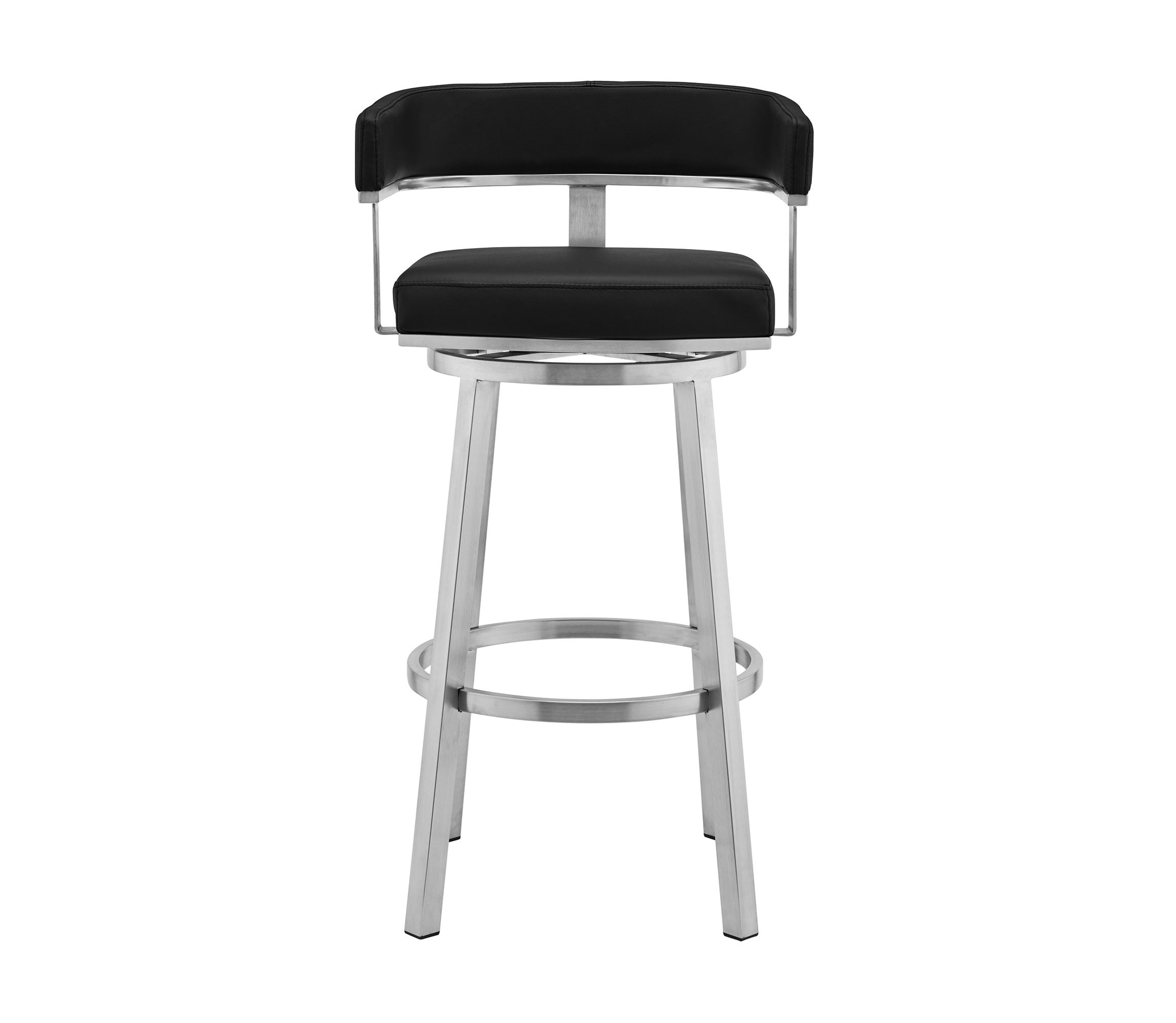 Cohen 26" Black Faux Leather and Brushed Stainless Steel Swivel Bar Stool