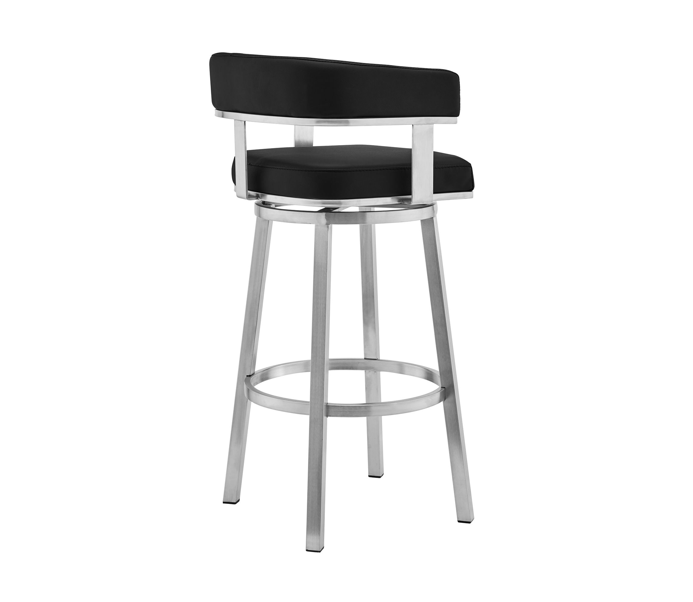 Cohen 26" Black Faux Leather and Brushed Stainless Steel Swivel Bar Stool