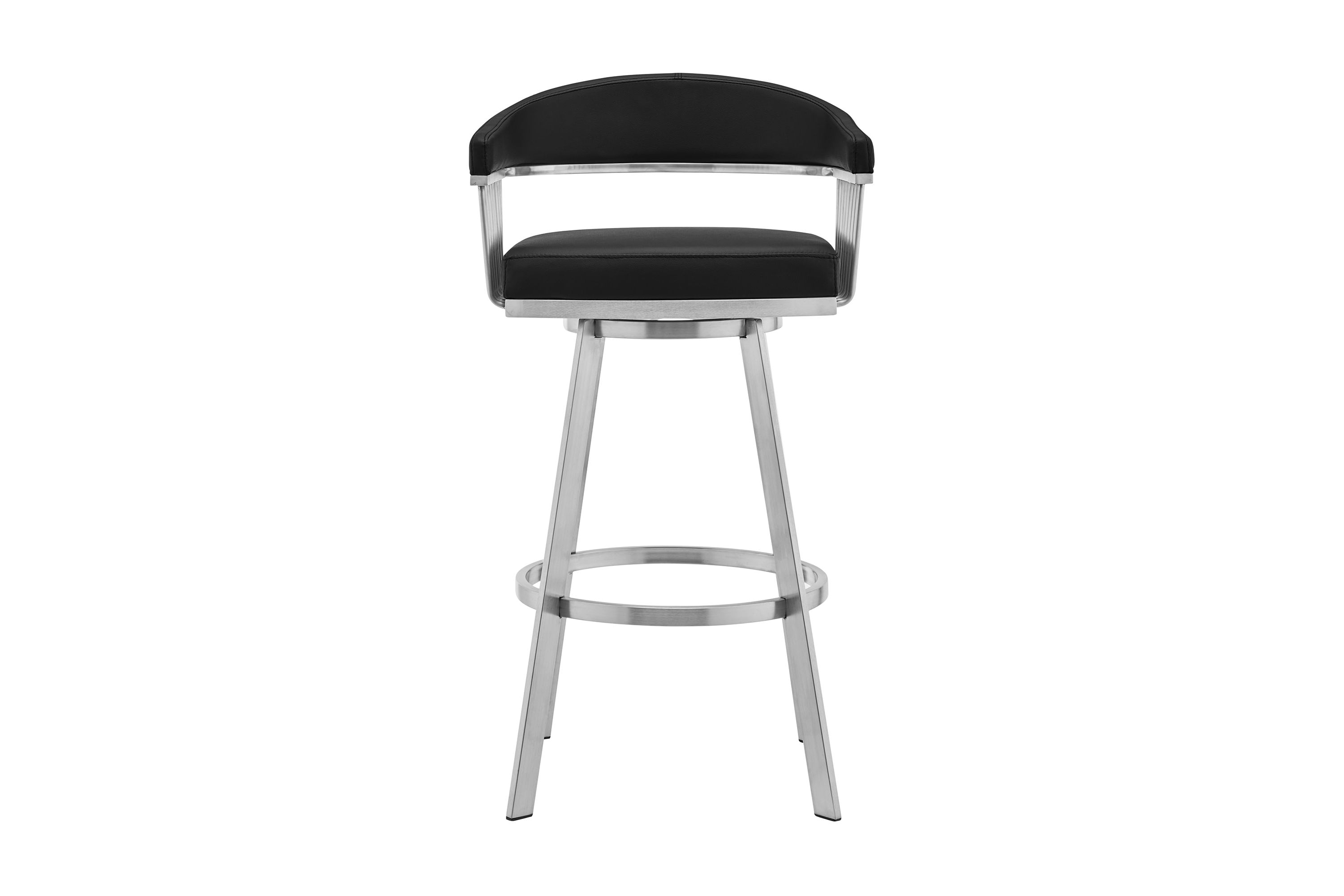 Bronson 25" Black Faux Leather and Brushed Stainless Steel Swivel Bar Stool
