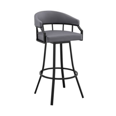 Armen Living Palmdale 30"" Swivel Slate Gray Faux Leather and Black Metal Bar Stool, Grey -  0795044878202