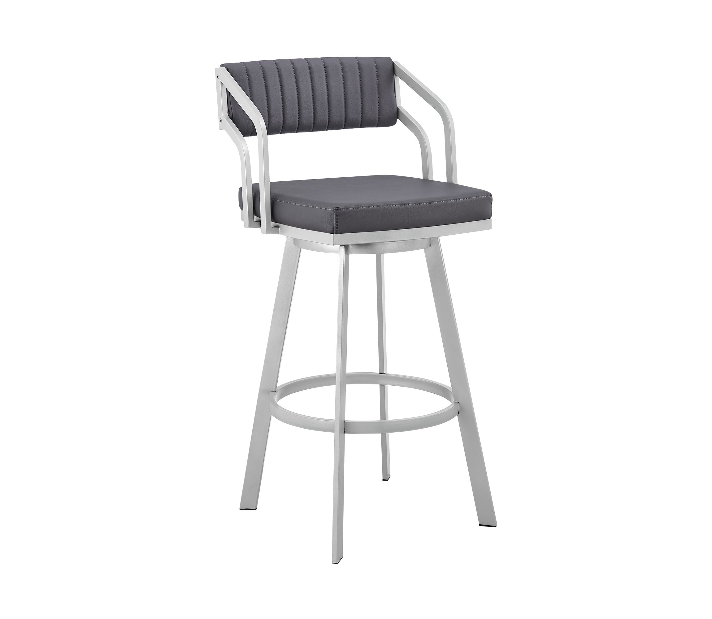Scranton 26" Swivel Slate Gray Faux Leather and Silver Metal Bar Stool