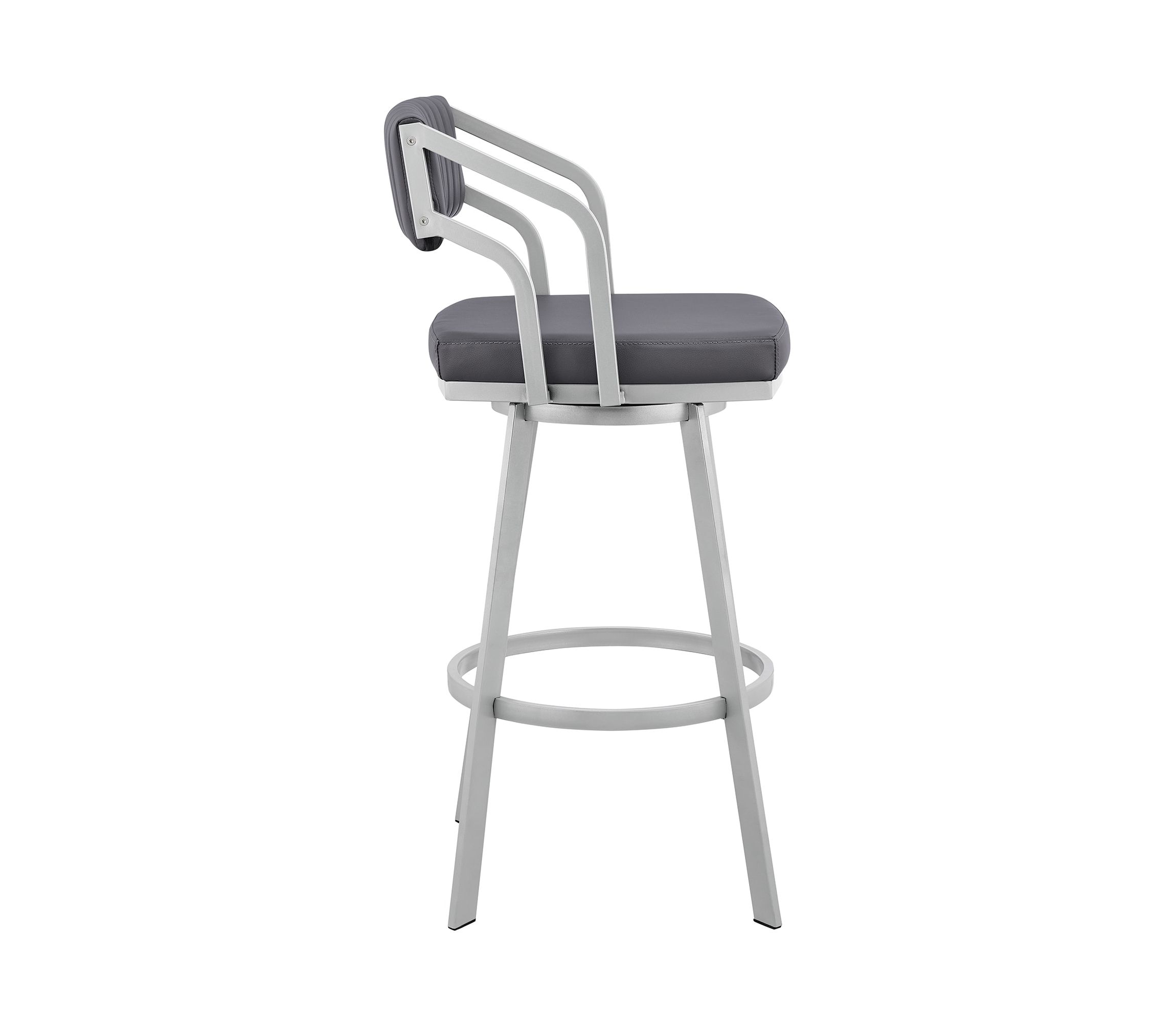 Scranton 26" Swivel Slate Gray Faux Leather and Silver Metal Bar Stool