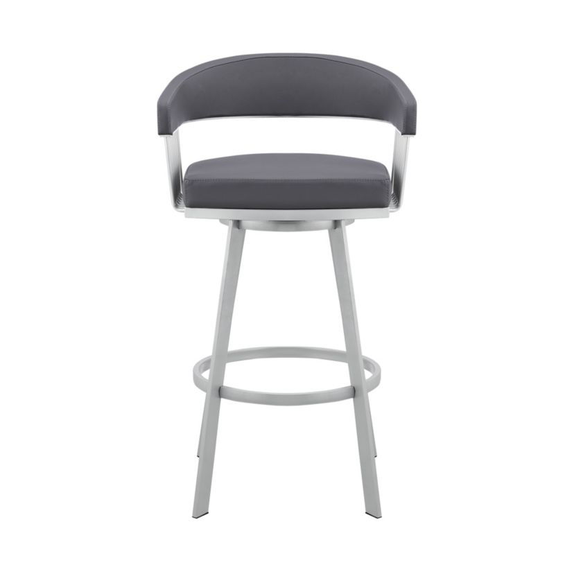 Bronson 25" Slate Gray Faux Leather and Silver Metal Bar Stool