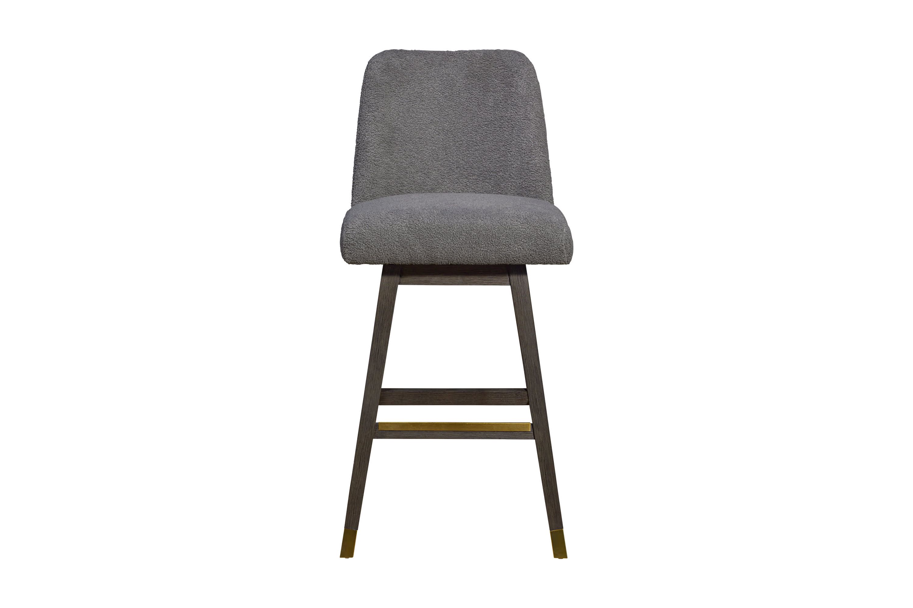 Amalie Swivel Bar Stool in Gray Oak Wood Finish with Gray Boucle Fabric