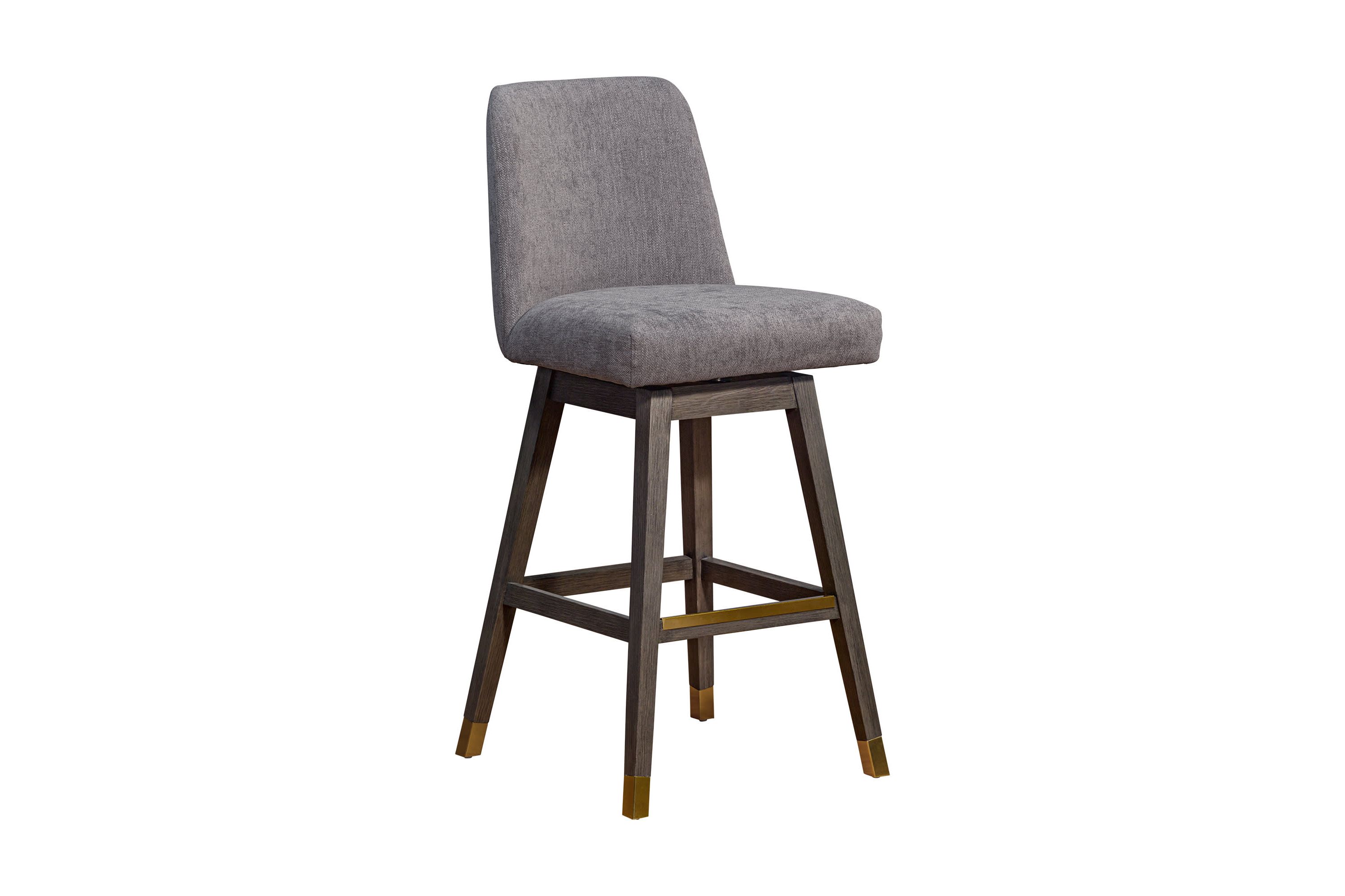 Amalie Swivel Bar Stool in Gray Oak Wood Finish with Mocha Fabric