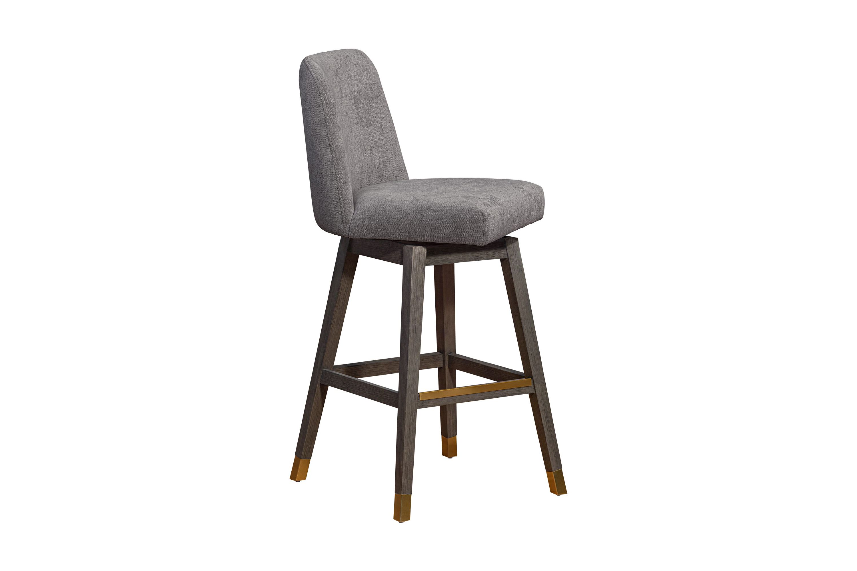 Amalie Swivel Bar Stool in Gray Oak Wood Finish with Mocha Fabric