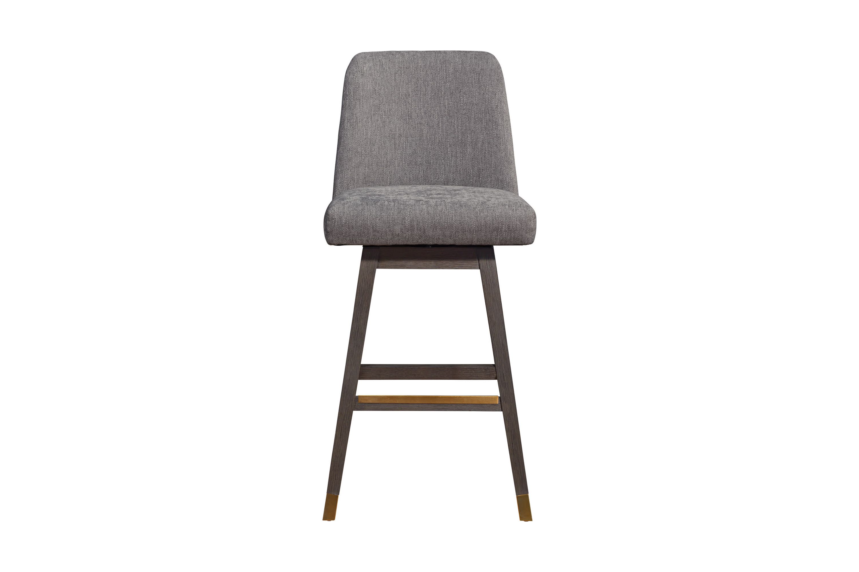 Amalie Swivel Bar Stool in Gray Oak Wood Finish with Mocha Fabric