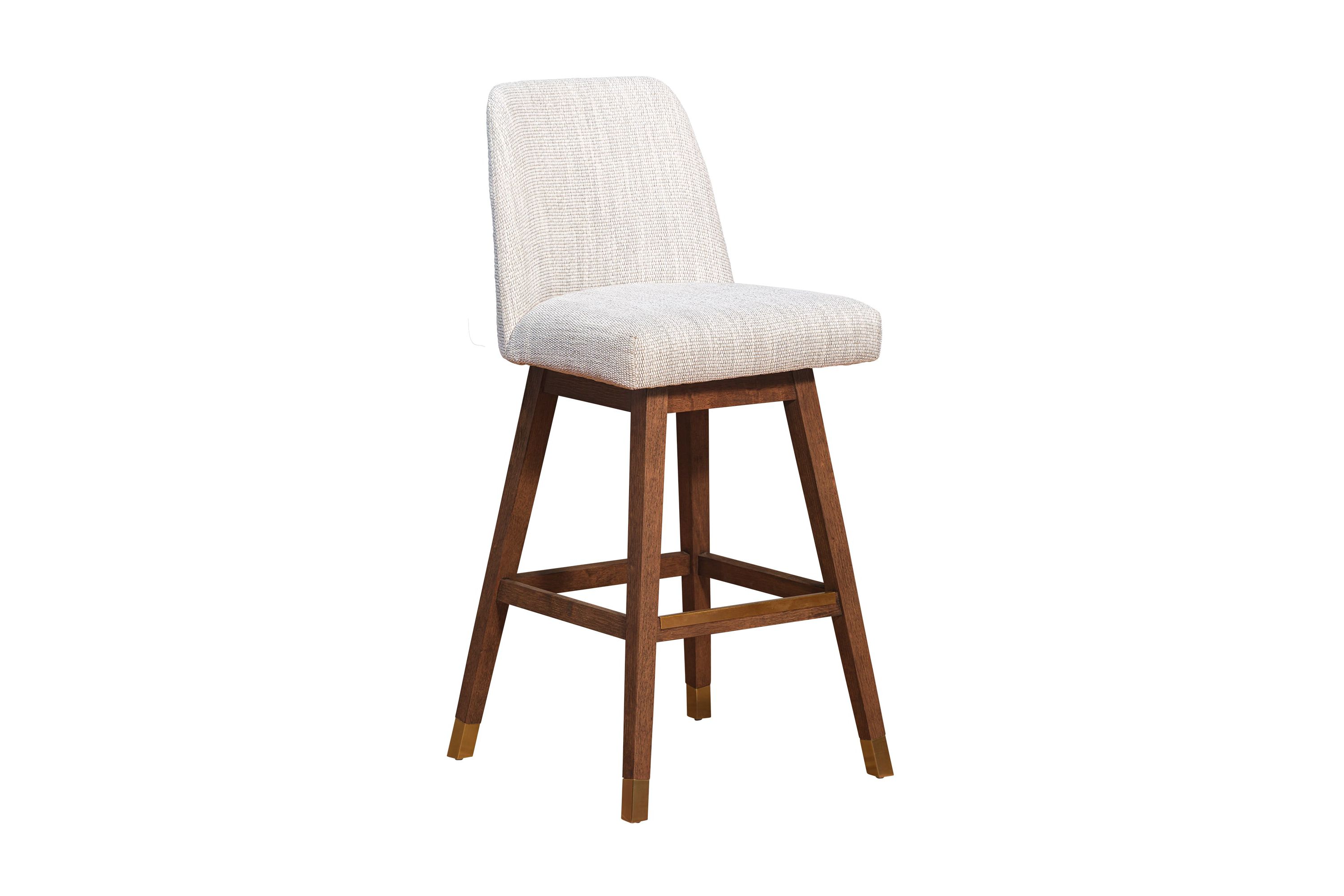 Amalie Swivel Bar Stool in Brown Oak Wood Finish with Beige Fabric