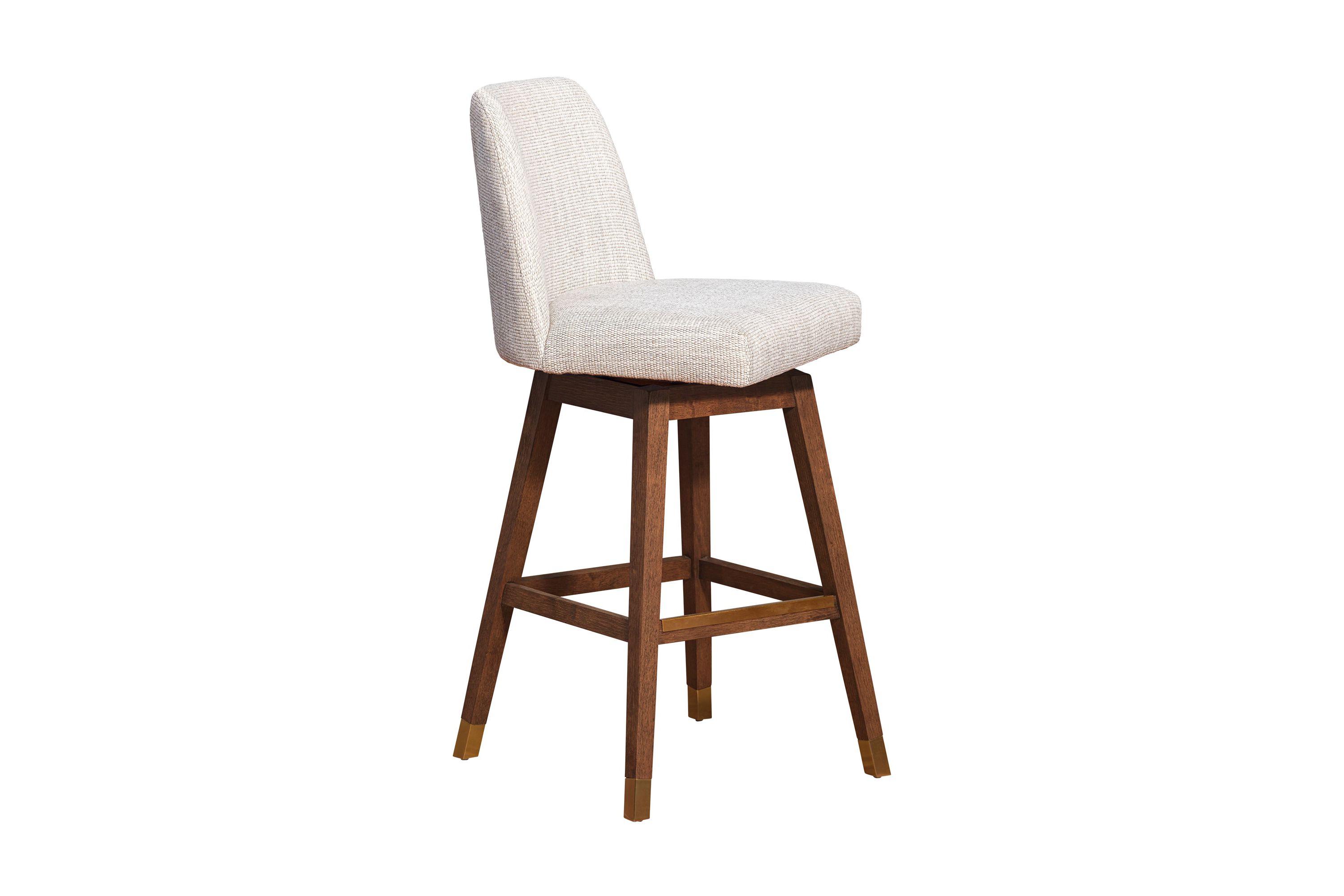 Amalie Swivel Bar Stool in Brown Oak Wood Finish with Beige Fabric