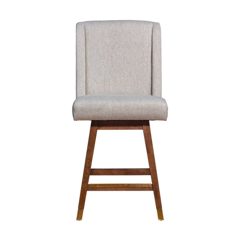 Stancoste Swivel Counter Stool in Brown Oak Wood Finish with Taupe Fabric