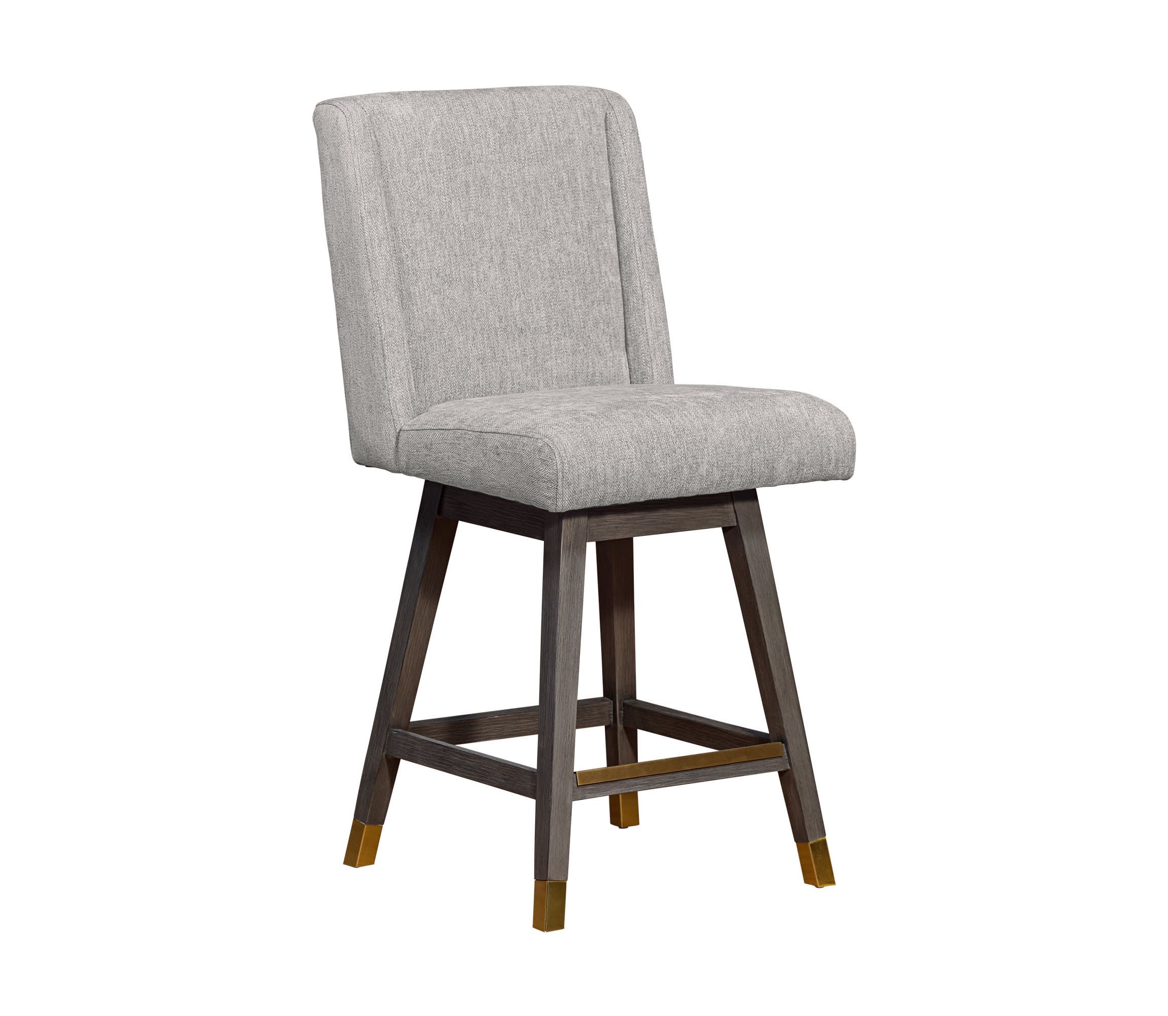 Stancoste Swivel Counter Stool in Gray Oak Wood Finish with Mocha Fabric