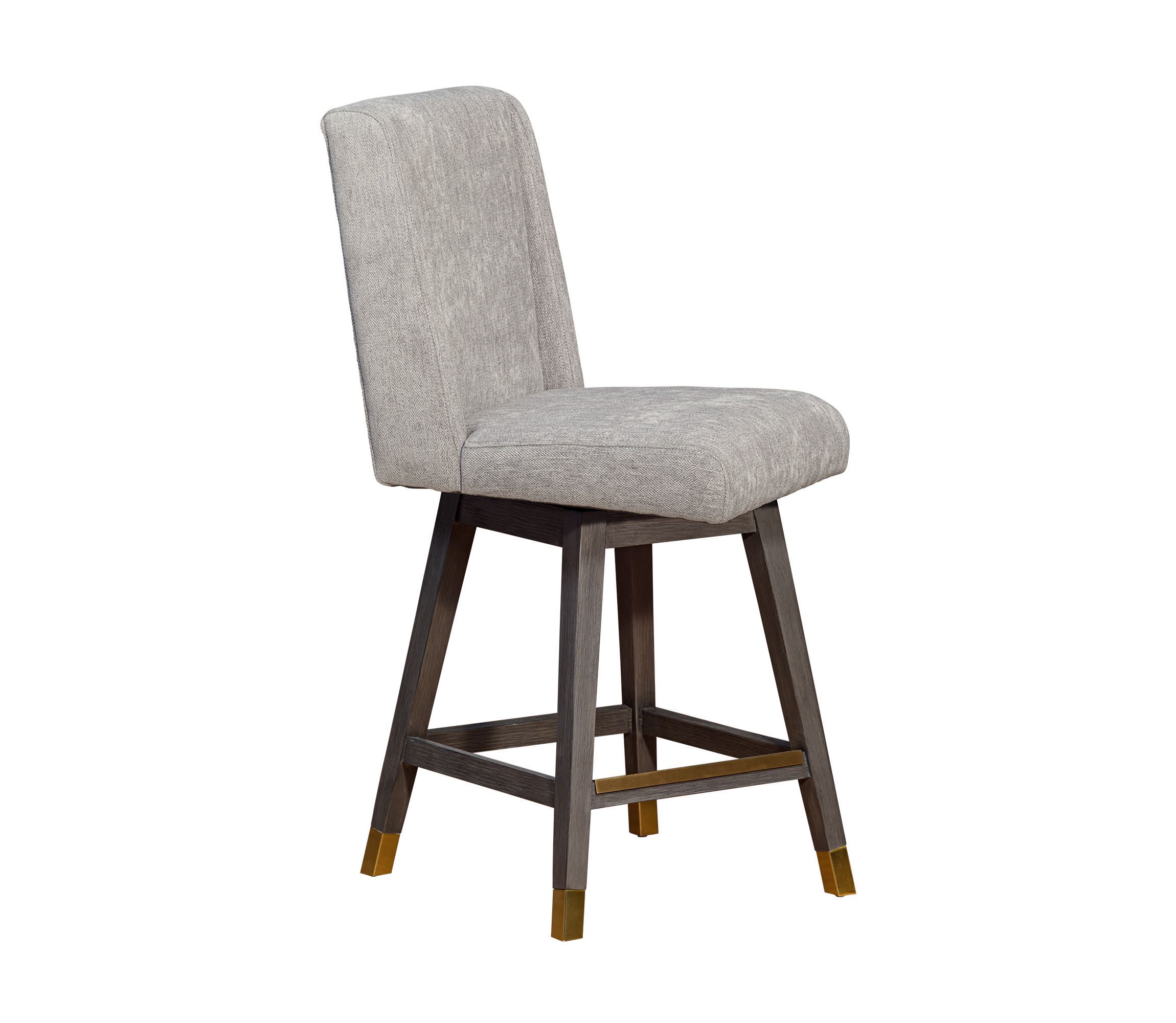 Stancoste Swivel Counter Stool in Gray Oak Wood Finish with Mocha Fabric