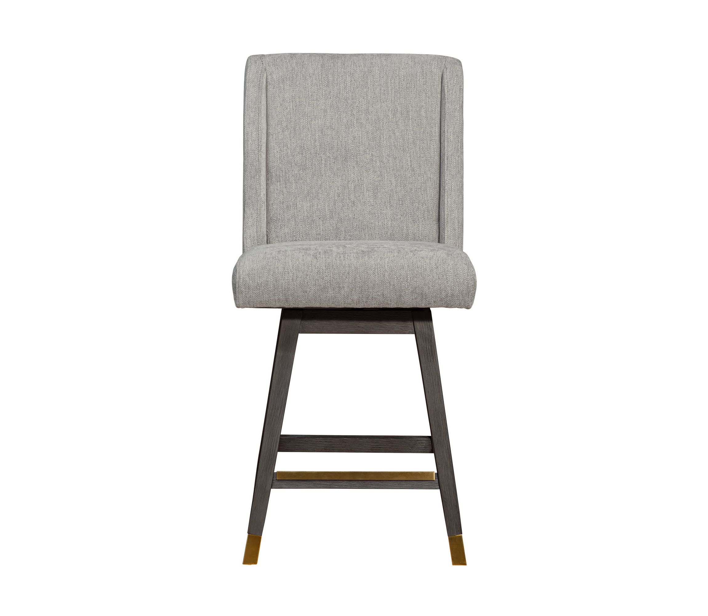 Stancoste Swivel Counter Stool in Gray Oak Wood Finish with Mocha Fabric