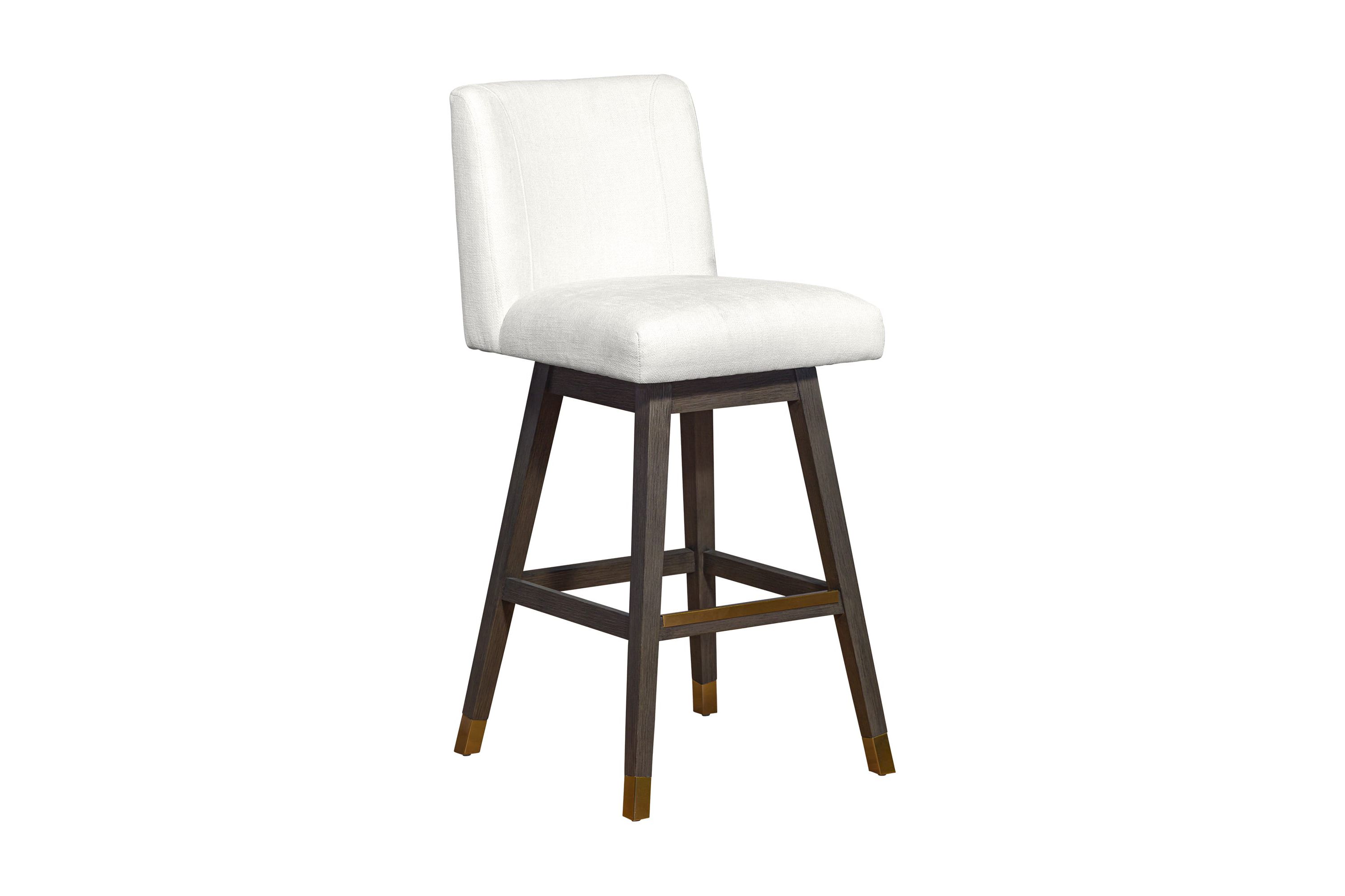 Basila Swivel Bar Stool in Gray Oak Wood Finish with Pearl Fabric