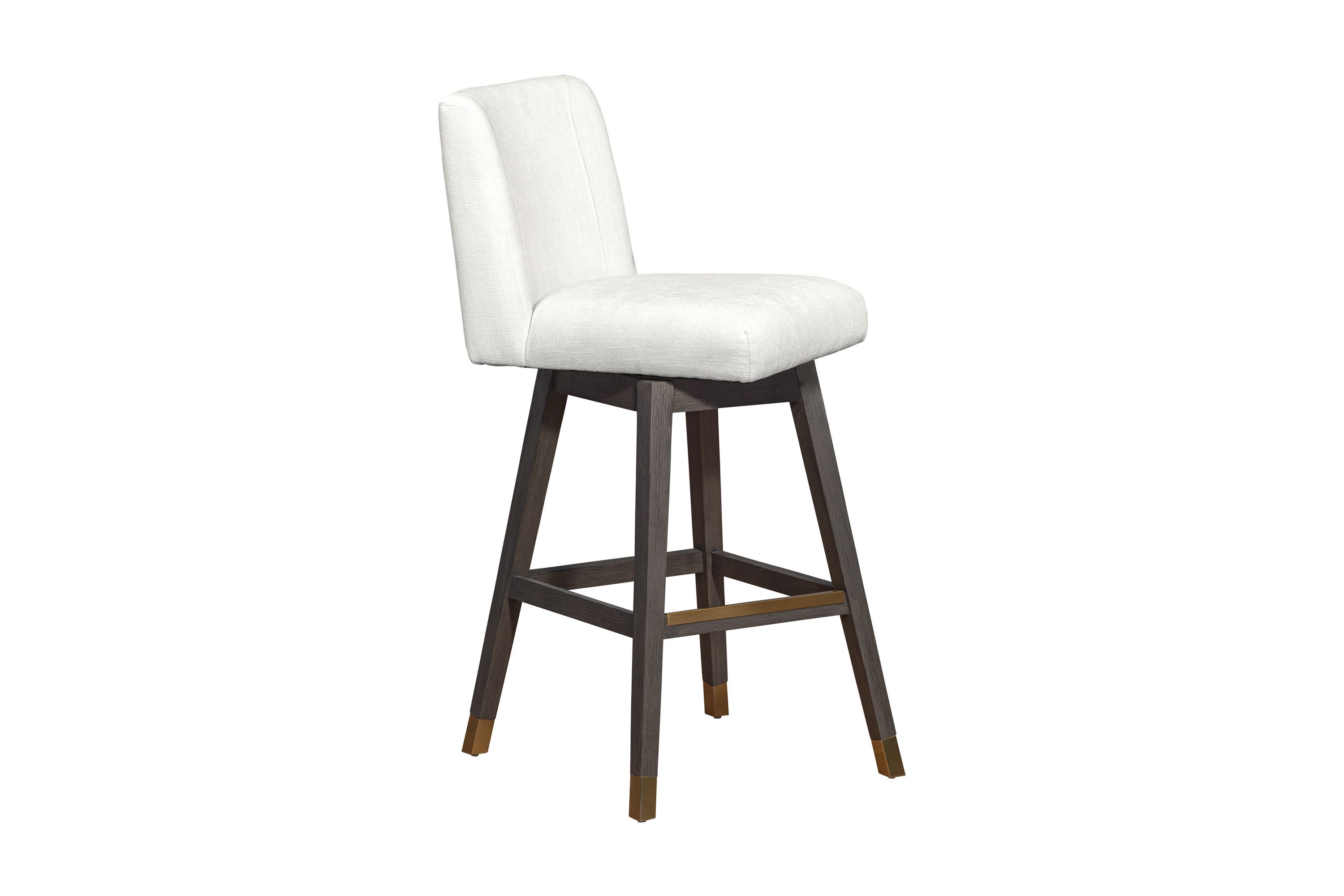 Basila Swivel Bar Stool in Gray Oak Wood Finish with Pearl Fabric